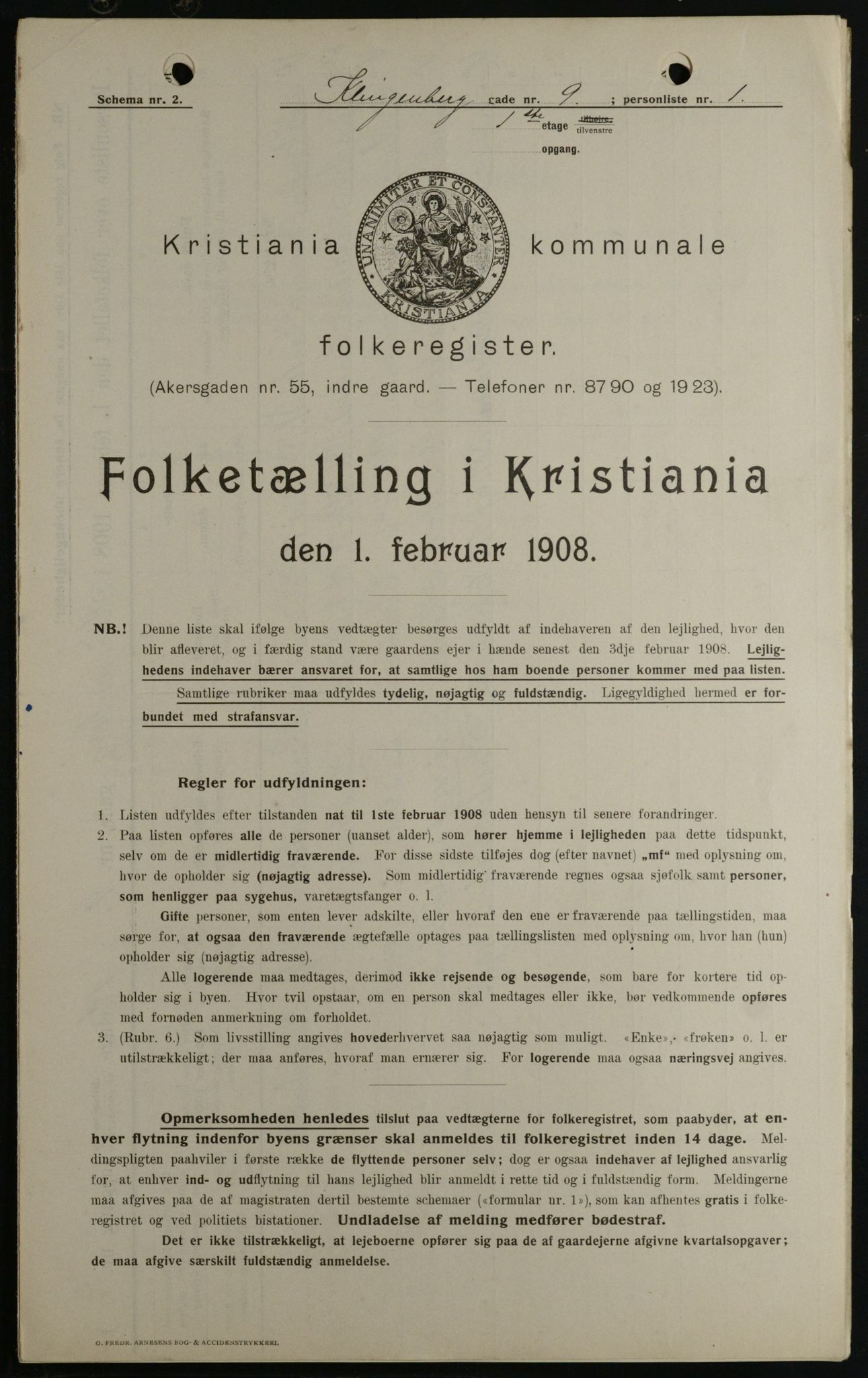 OBA, Kommunal folketelling 1.2.1908 for Kristiania kjøpstad, 1908, s. 46364