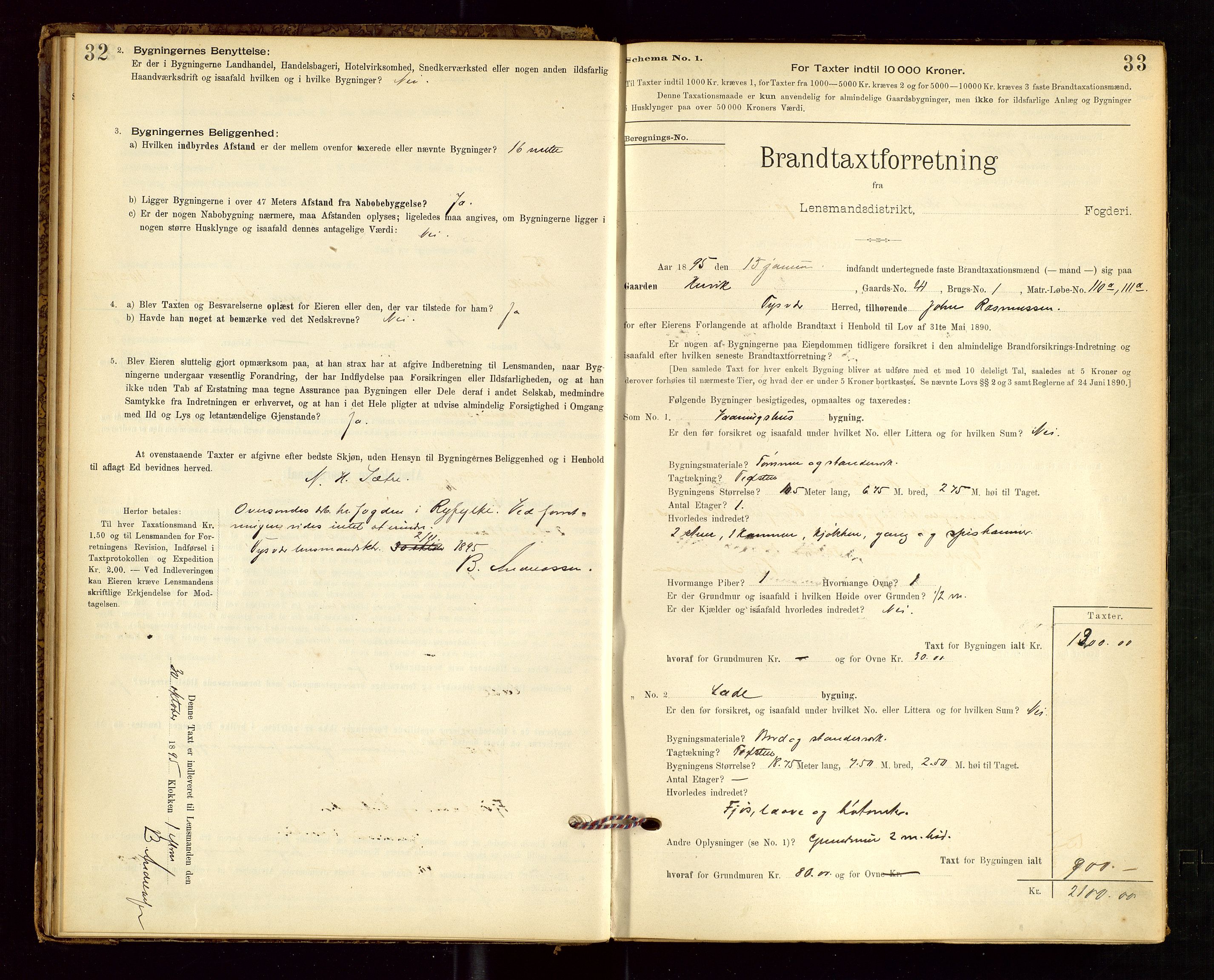 Tysvær lensmannskontor, AV/SAST-A-100192/Gob/L0001: "Brandtaxationsprotokol for Tysvær Lensmandsdistrikt Ryfylke Fogderi", 1894-1916, s. 32-33