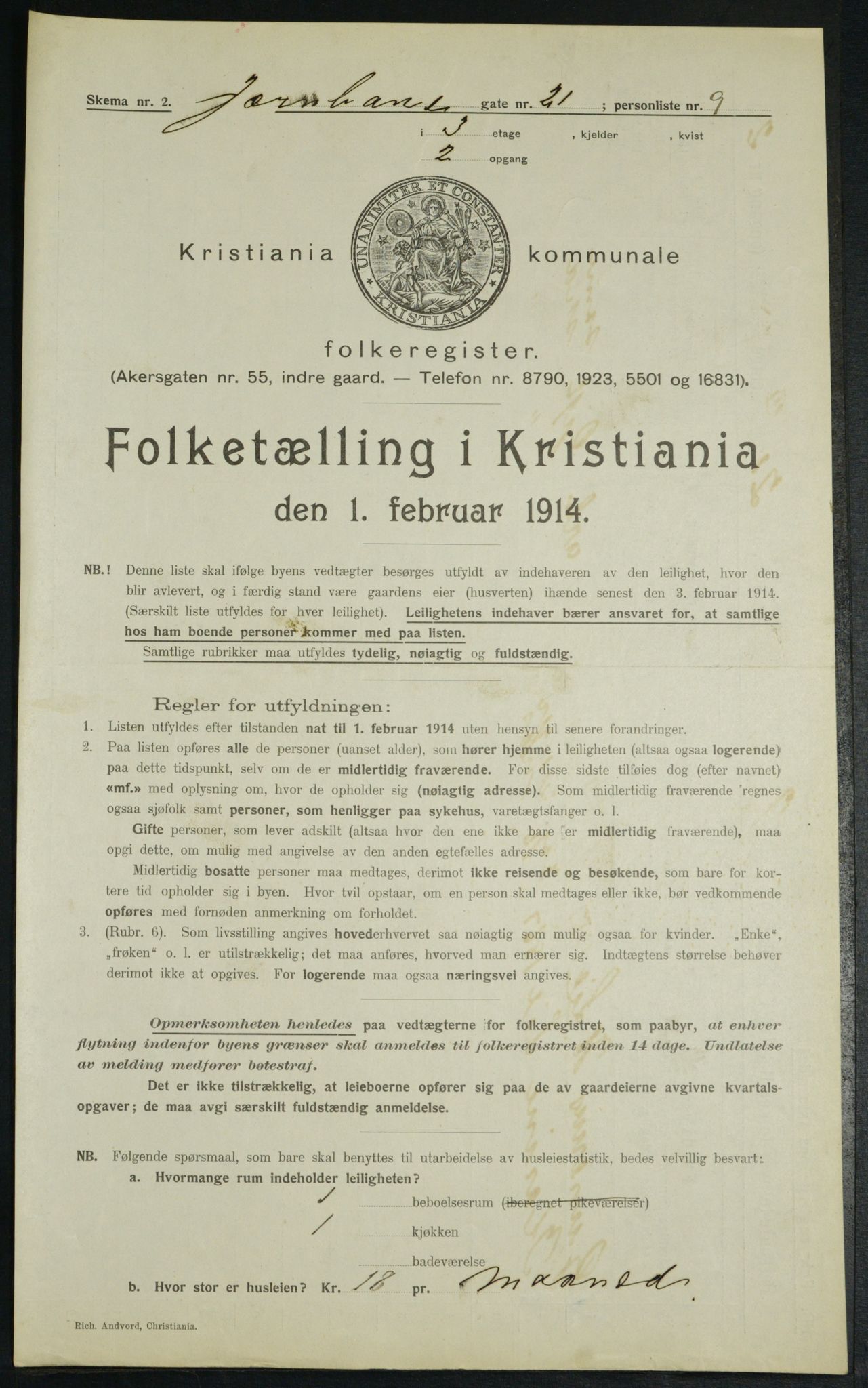 OBA, Kommunal folketelling 1.2.1914 for Kristiania, 1914, s. 46925