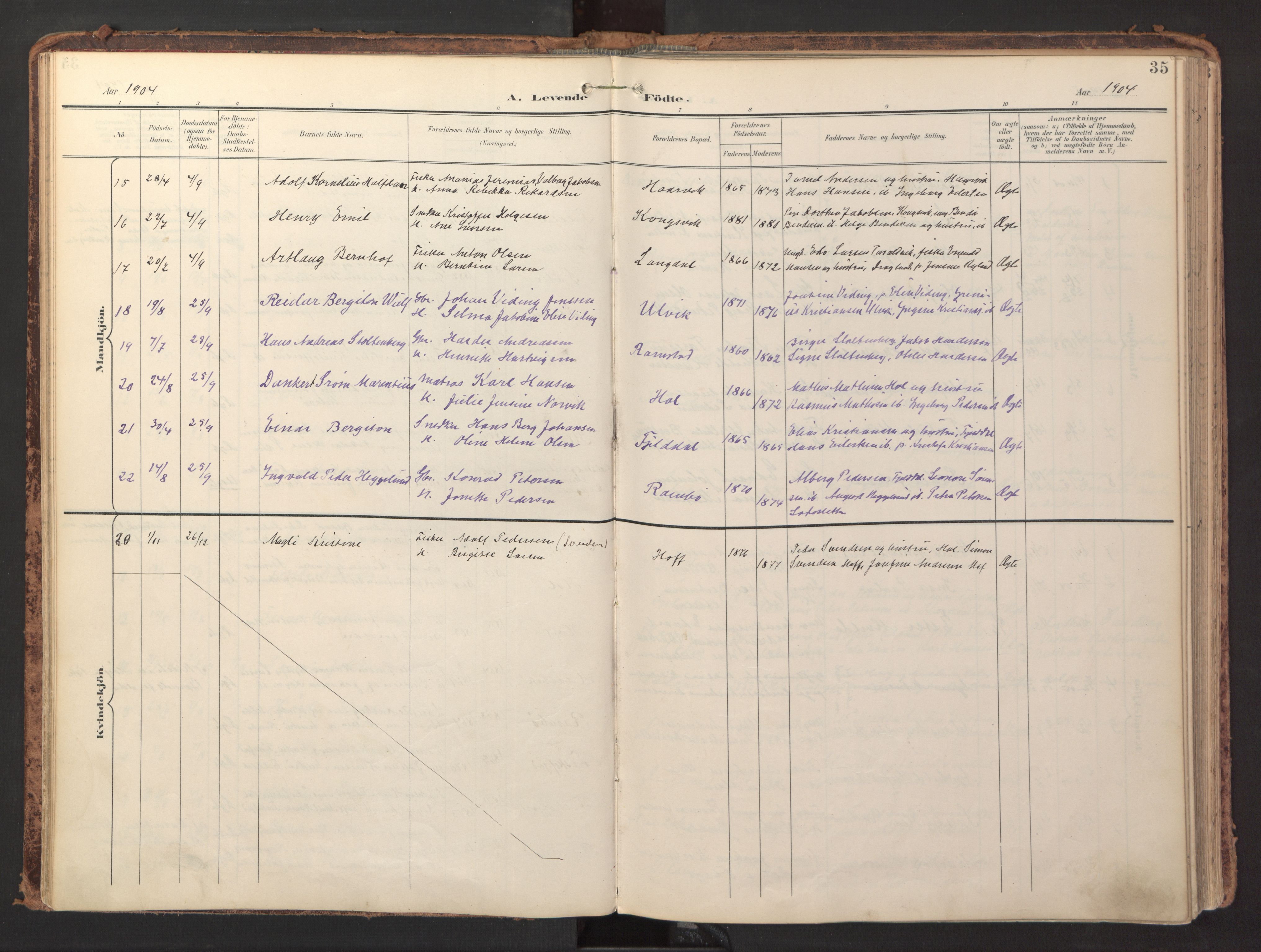 Ministerialprotokoller, klokkerbøker og fødselsregistre - Nordland, AV/SAT-A-1459/865/L0926: Ministerialbok nr. 865A04, 1897-1912, s. 35