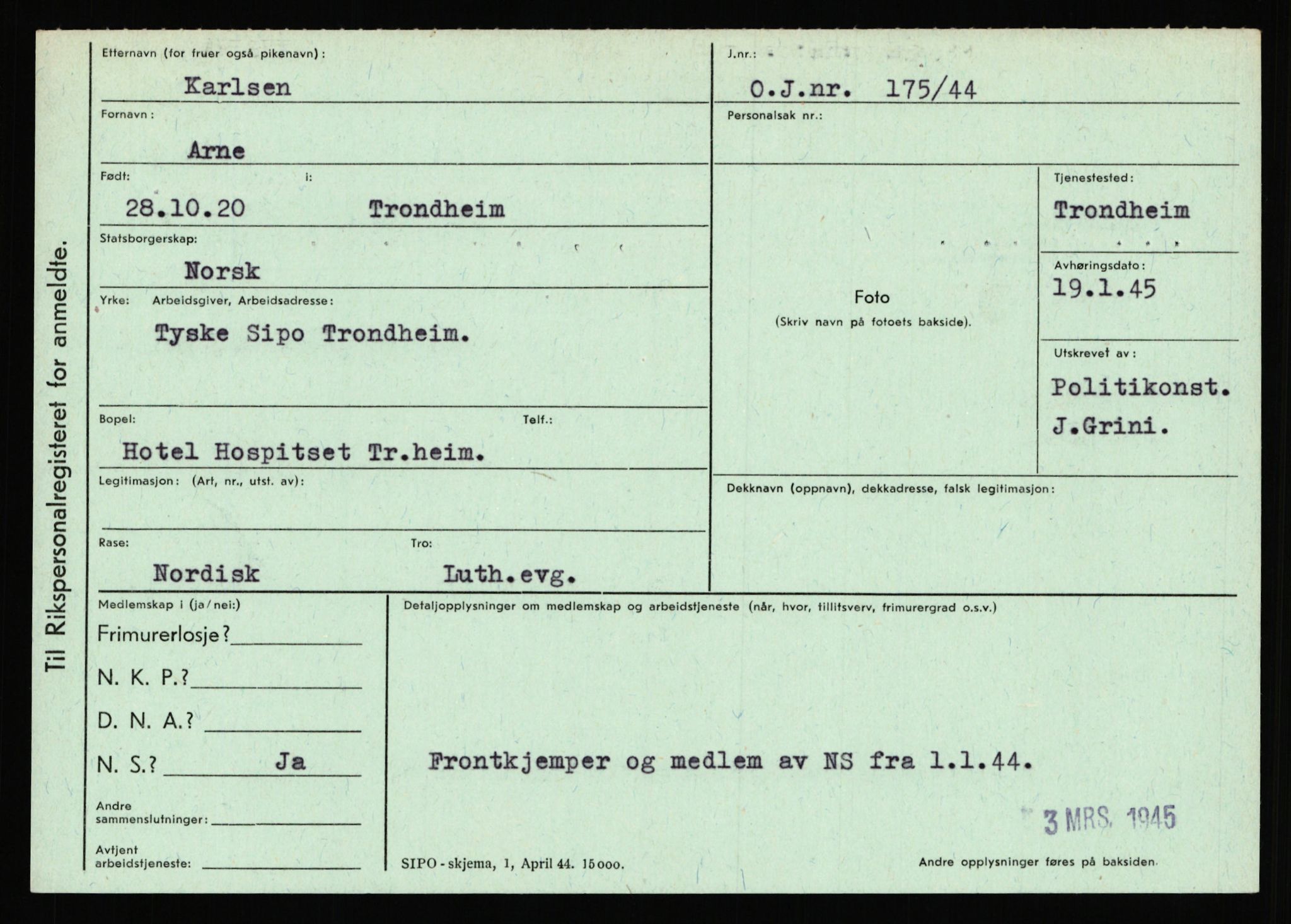 Statspolitiet - Hovedkontoret / Osloavdelingen, AV/RA-S-1329/C/Ca/L0008: Johan(nes)sen - Knoph, 1943-1945, s. 3304