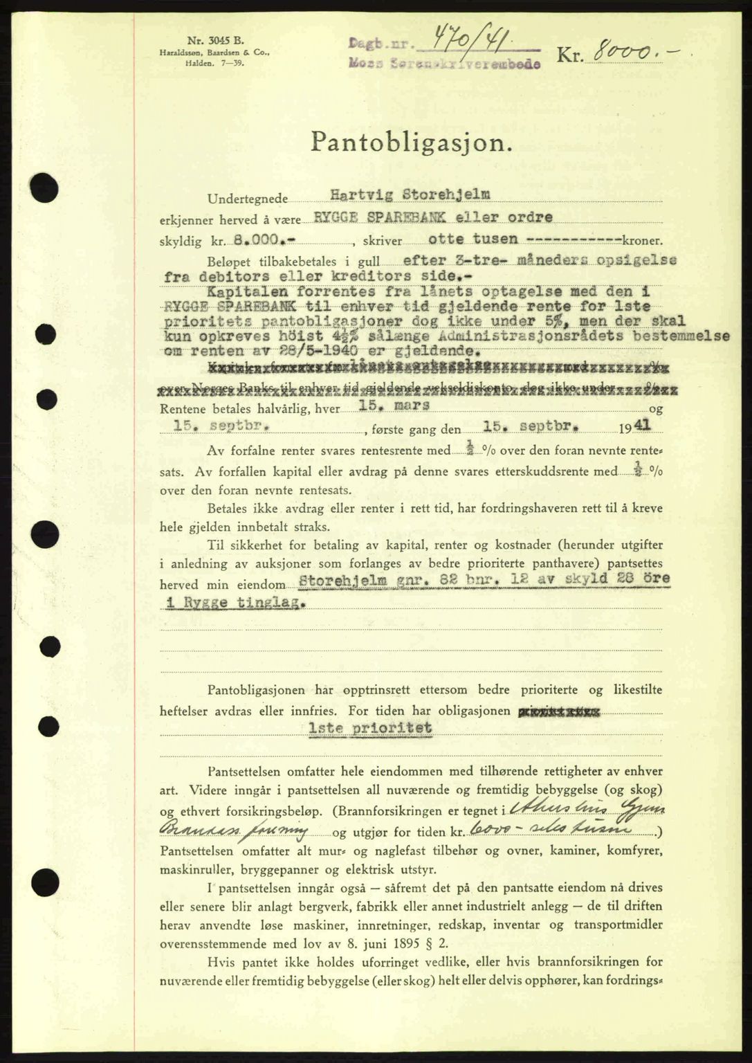 Moss sorenskriveri, SAO/A-10168: Pantebok nr. B10, 1940-1941, Dagboknr: 470/1941