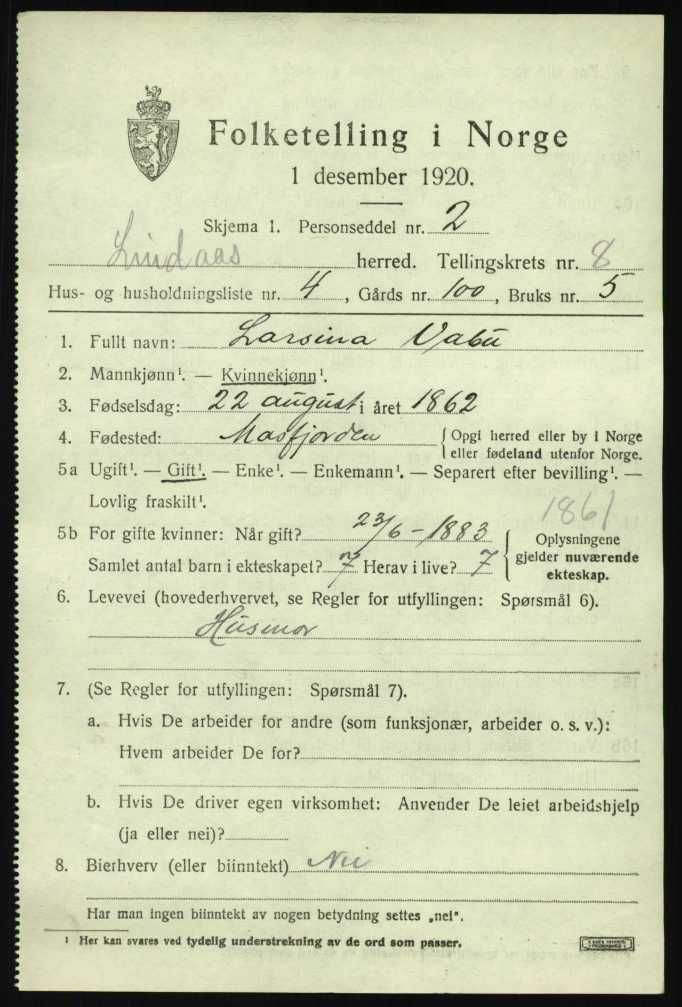 SAB, Folketelling 1920 for 1263 Lindås herred, 1920, s. 4269
