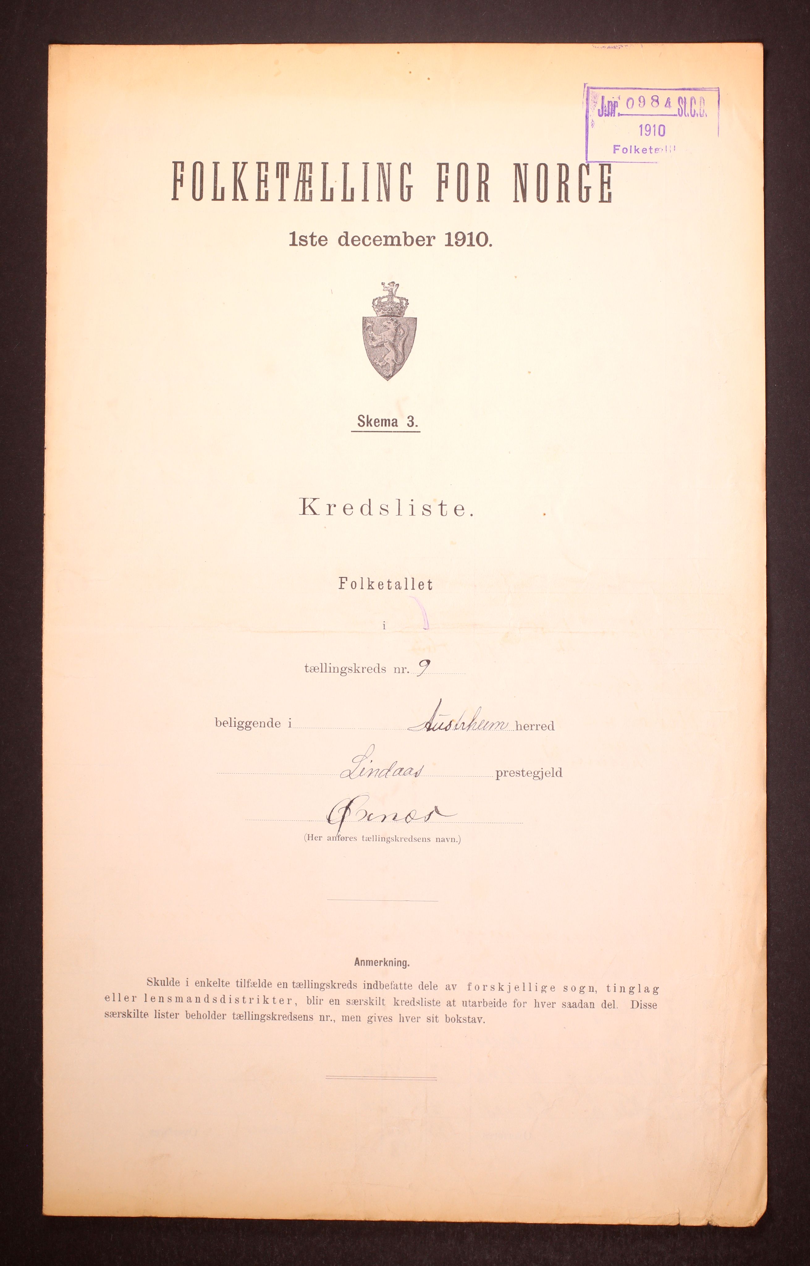 RA, Folketelling 1910 for 1264 Austrheim herred, 1910, s. 28