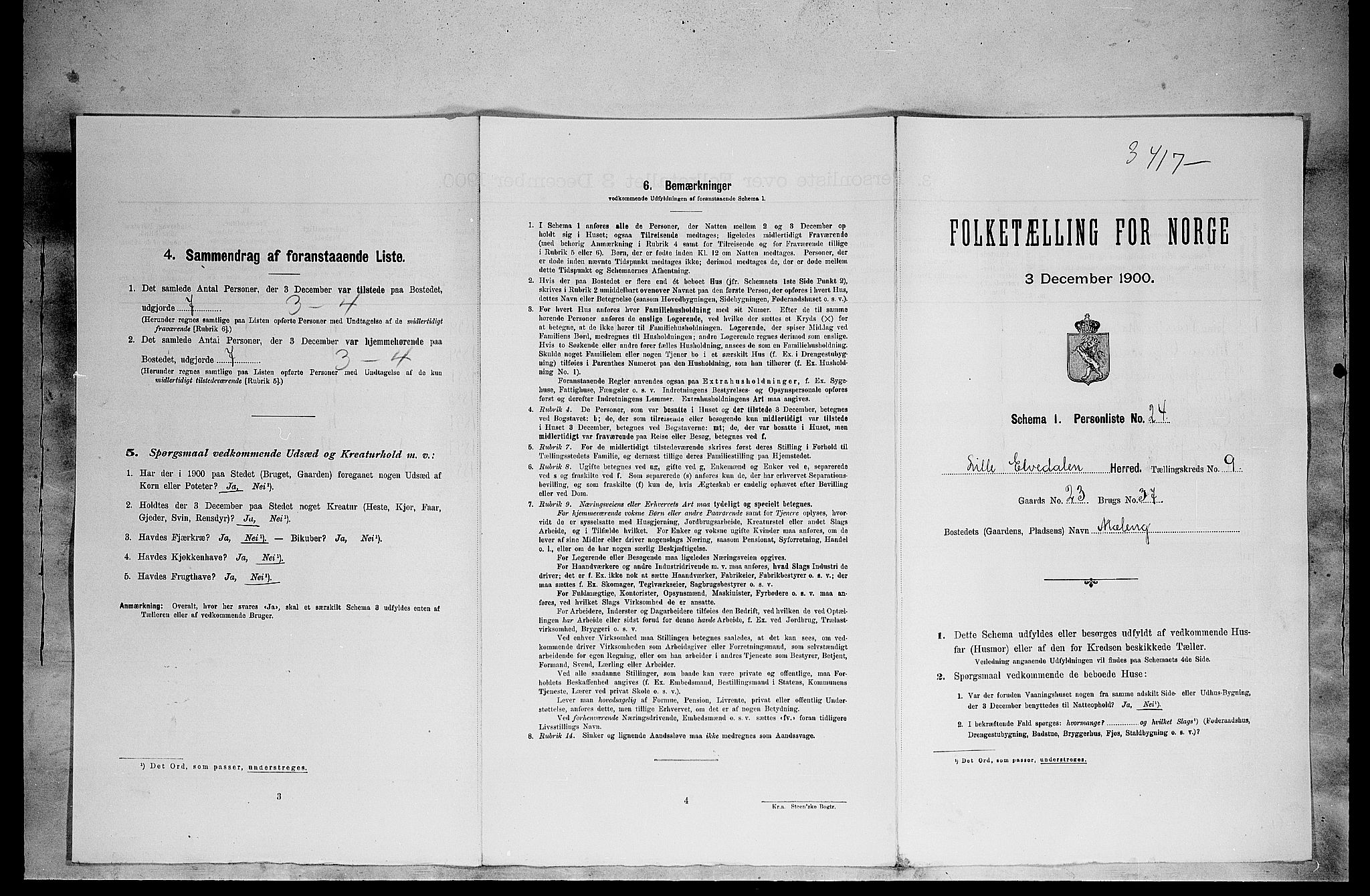 SAH, Folketelling 1900 for 0438 Lille Elvedalen herred, 1900, s. 685