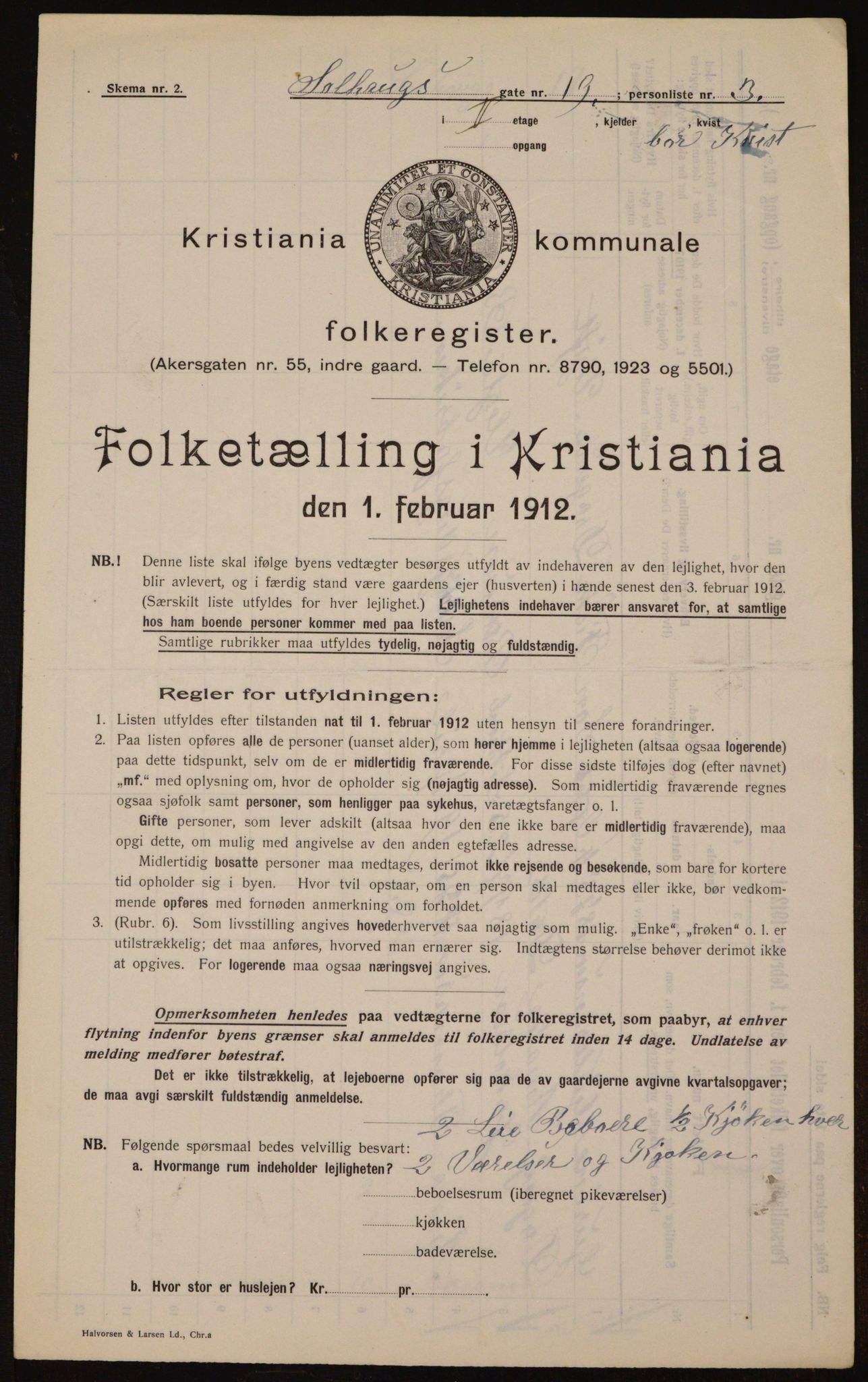 OBA, Kommunal folketelling 1.2.1912 for Kristiania, 1912, s. 99819