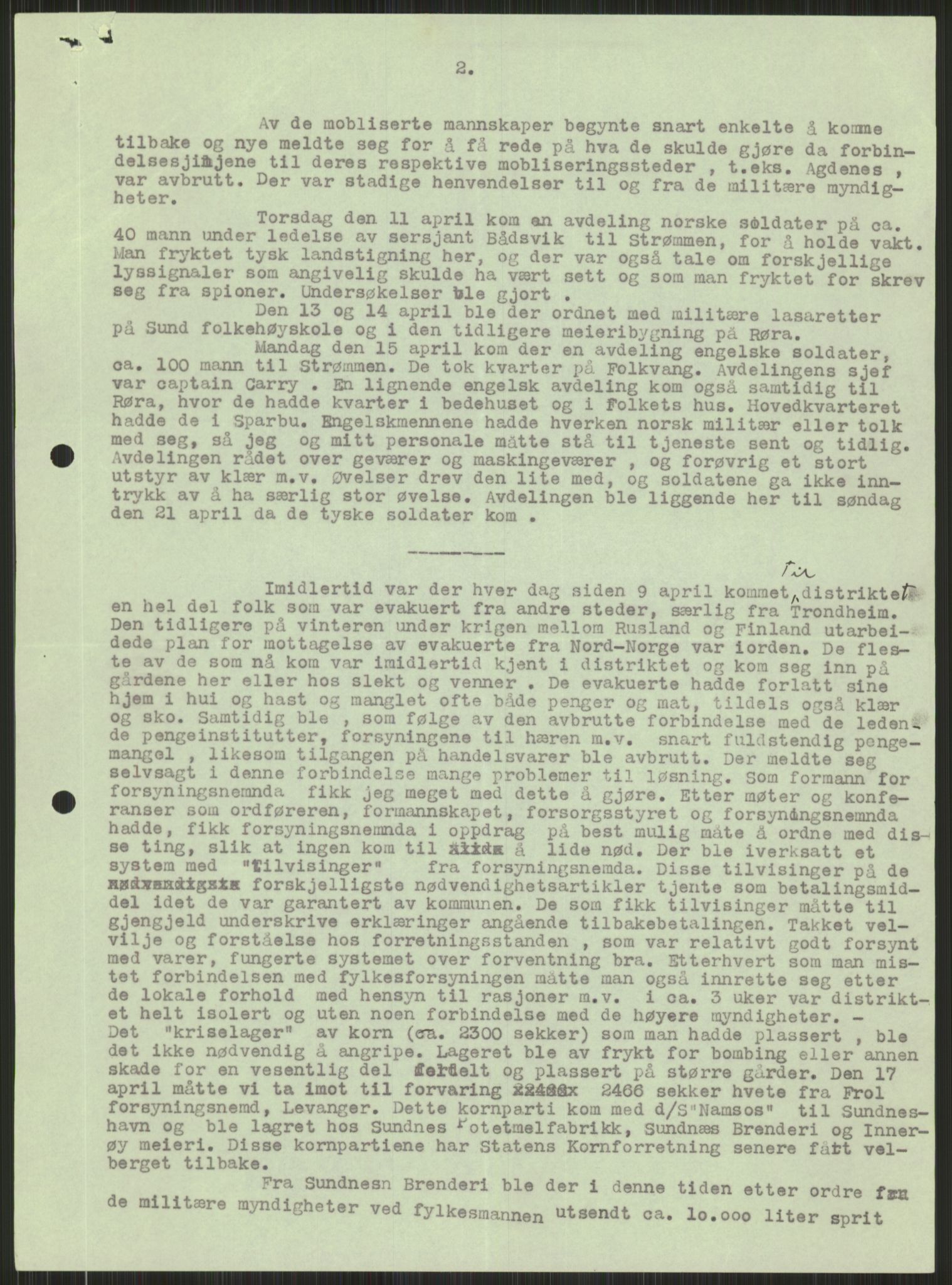 Forsvaret, Forsvarets krigshistoriske avdeling, AV/RA-RAFA-2017/Y/Ya/L0016: II-C-11-31 - Fylkesmenn.  Rapporter om krigsbegivenhetene 1940., 1940, s. 480