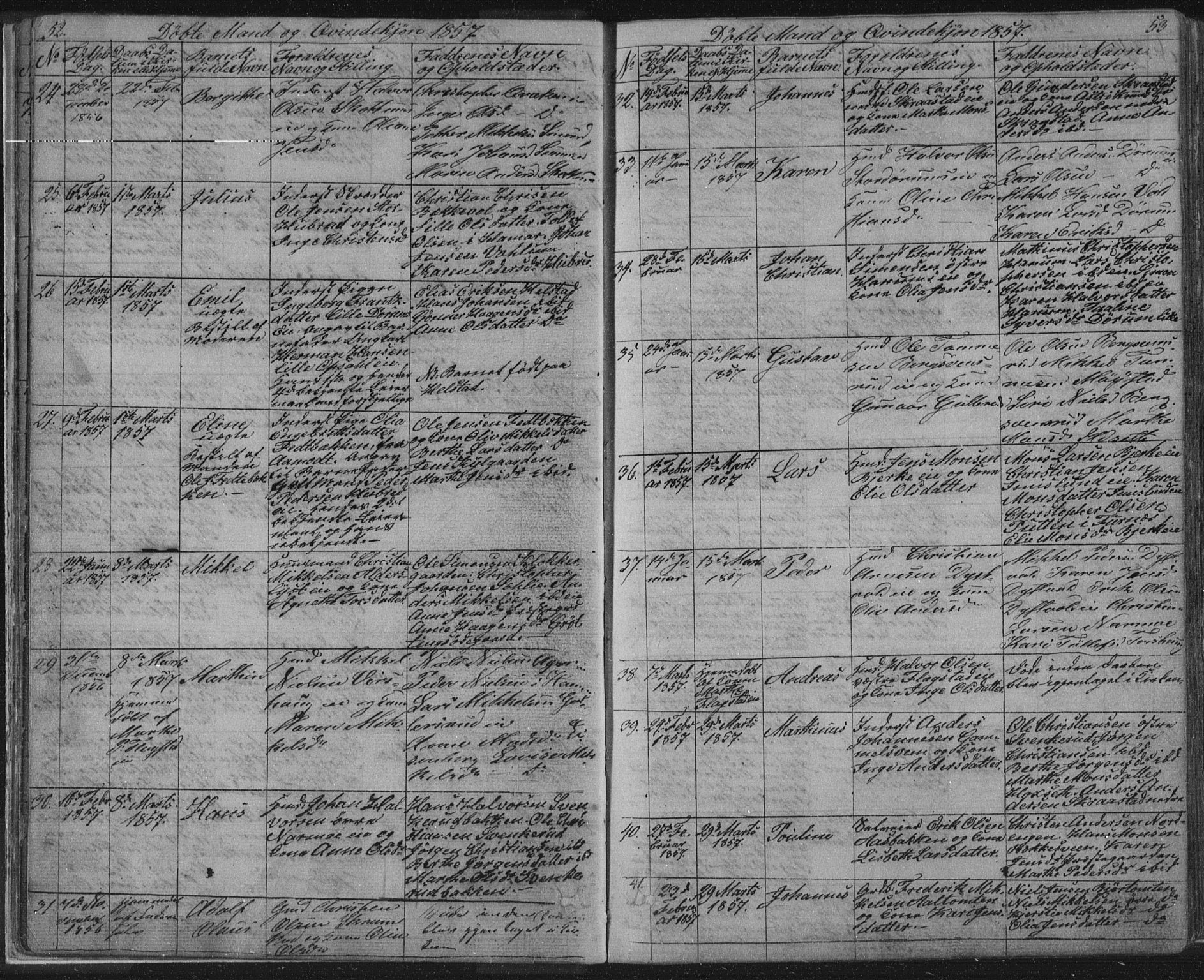 Vang prestekontor, Hedmark, SAH/PREST-008/H/Ha/Hab/L0010A: Klokkerbok nr. 10a, 1854-1896, s. 52-53