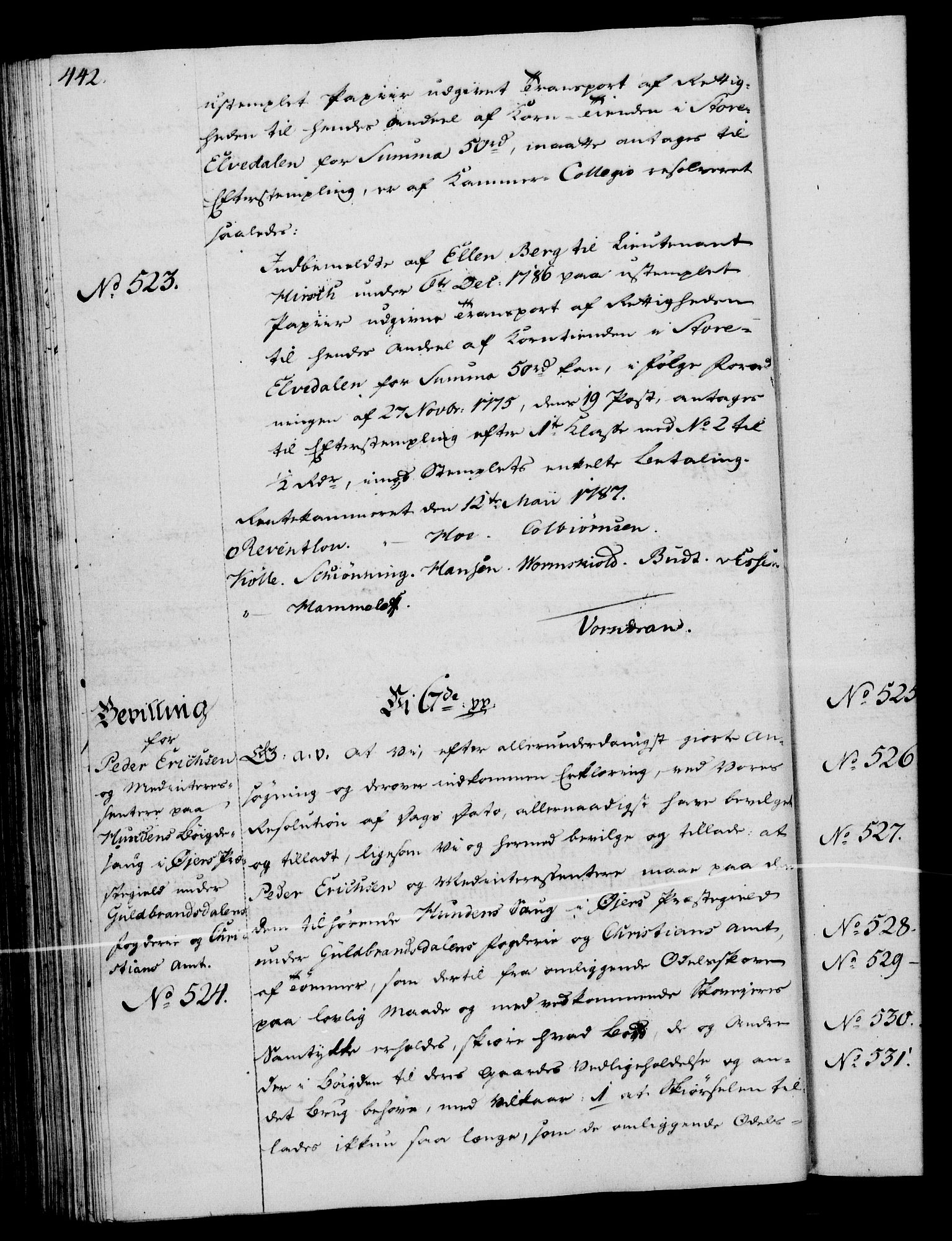 Rentekammeret, Kammerkanselliet, RA/EA-3111/G/Gg/Gga/L0013: Norsk ekspedisjonsprotokoll med register (merket RK 53.13), 1784-1787, s. 442