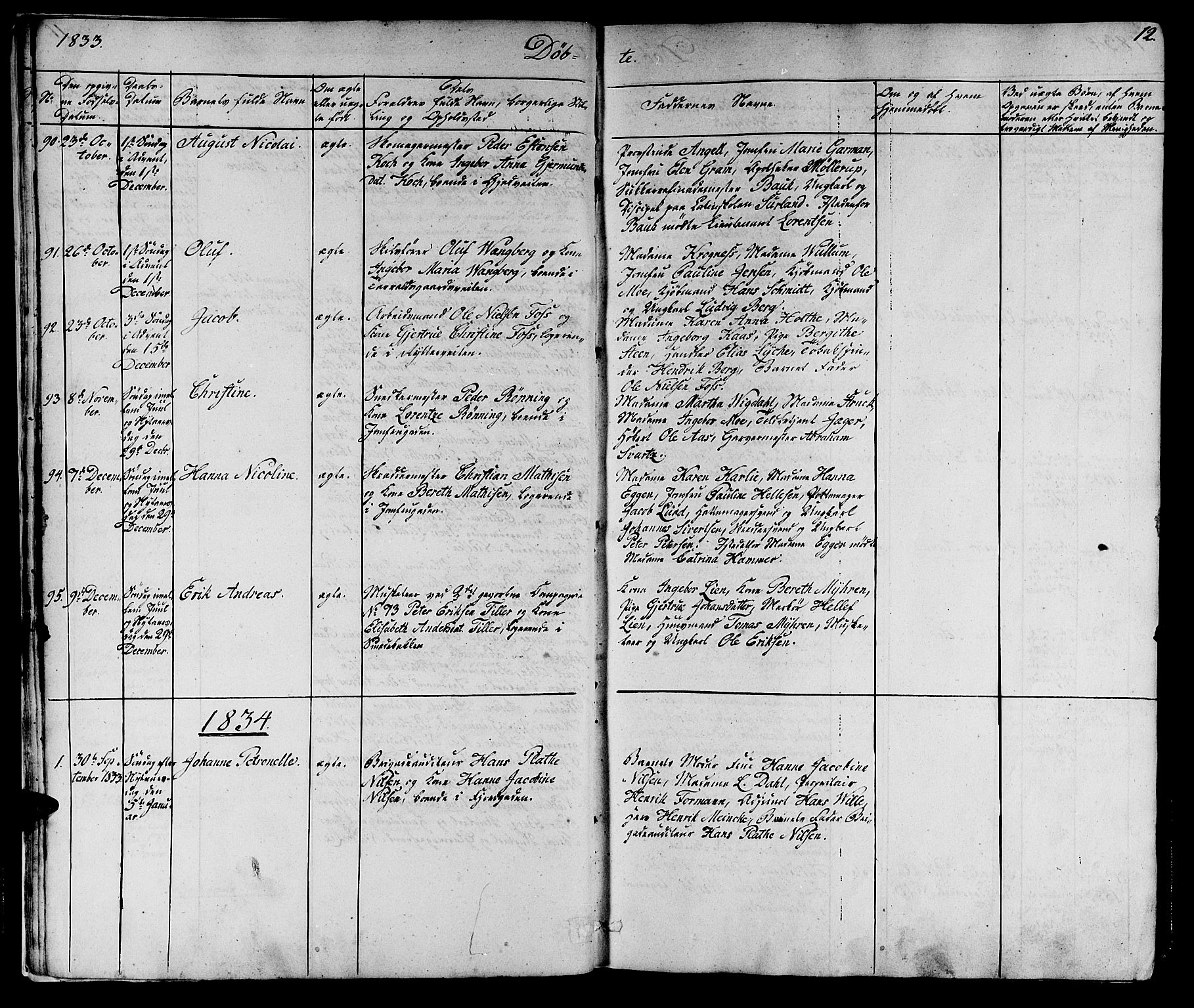 Ministerialprotokoller, klokkerbøker og fødselsregistre - Sør-Trøndelag, AV/SAT-A-1456/602/L0136: Klokkerbok nr. 602C04, 1833-1845, s. 12