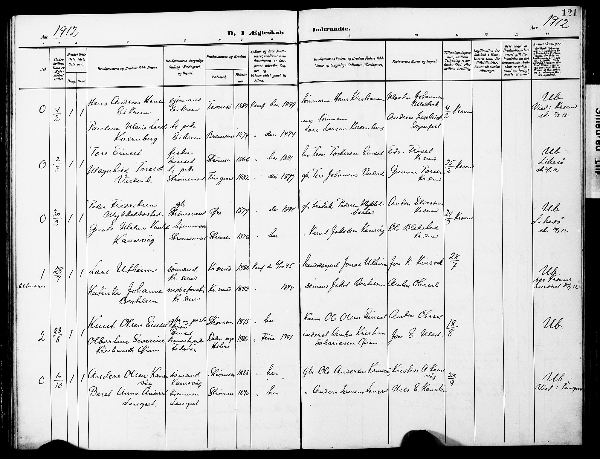 Ministerialprotokoller, klokkerbøker og fødselsregistre - Møre og Romsdal, AV/SAT-A-1454/587/L1001: Klokkerbok nr. 587C01, 1906-1927, s. 121