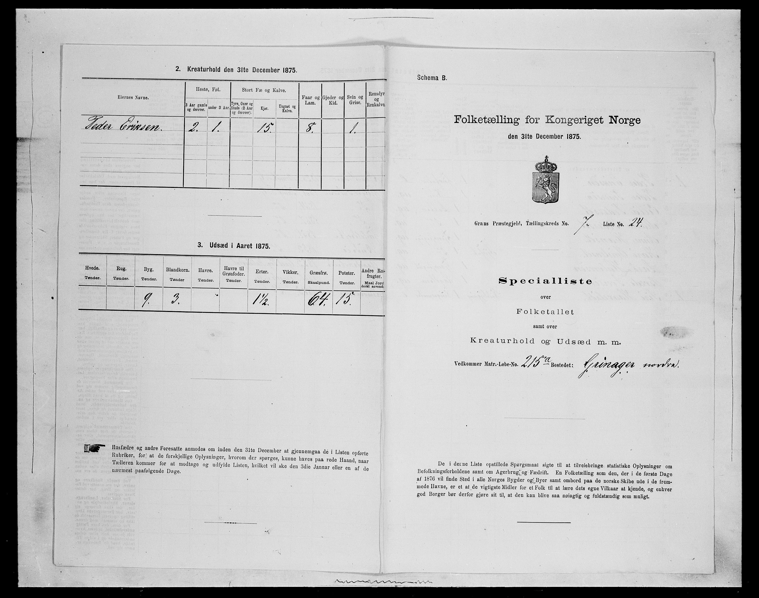 SAH, Folketelling 1875 for 0534P Gran prestegjeld, 1875, s. 1214