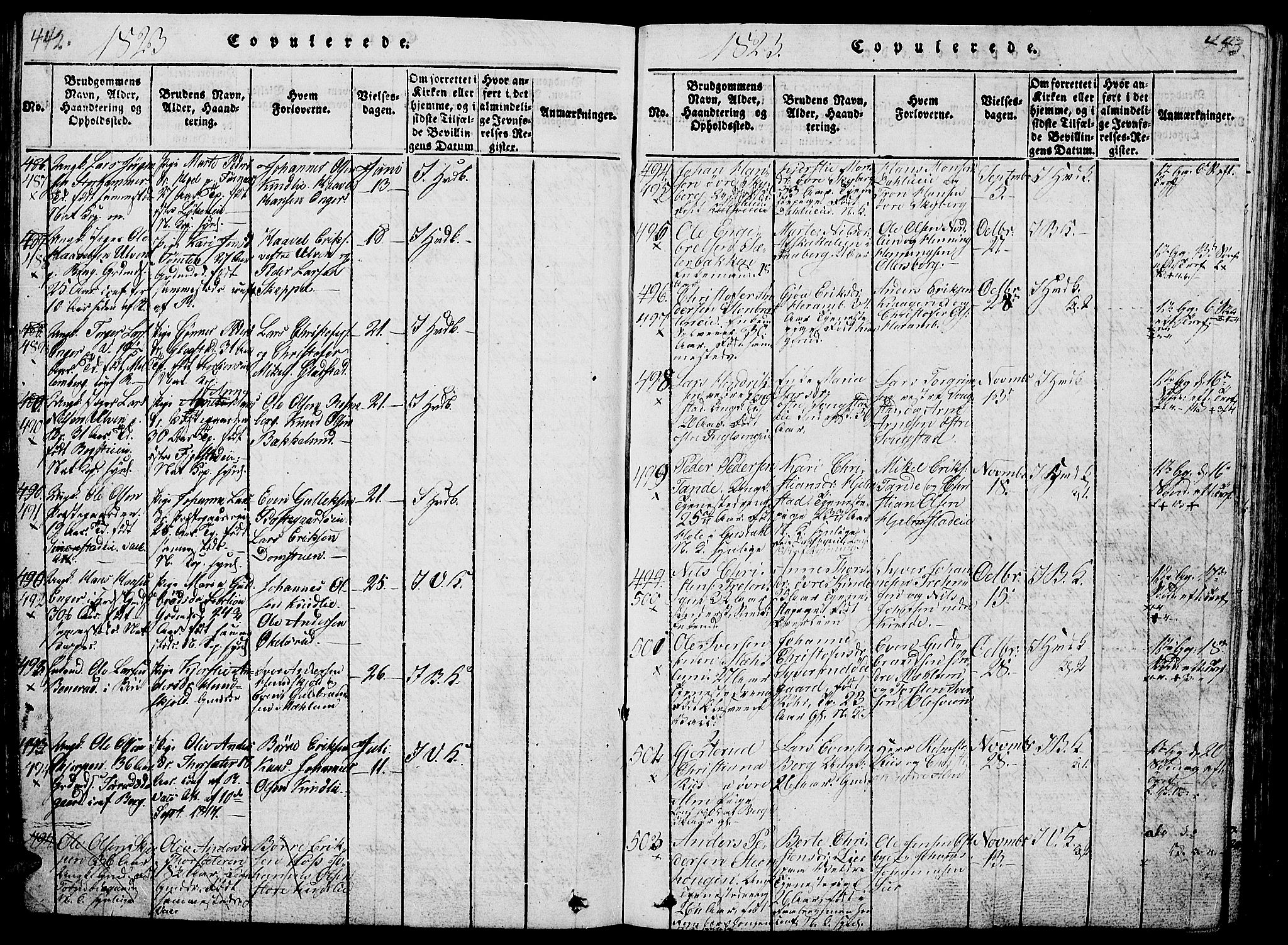 Ringsaker prestekontor, AV/SAH-PREST-014/L/La/L0001: Klokkerbok nr. 1, 1814-1826, s. 442-443