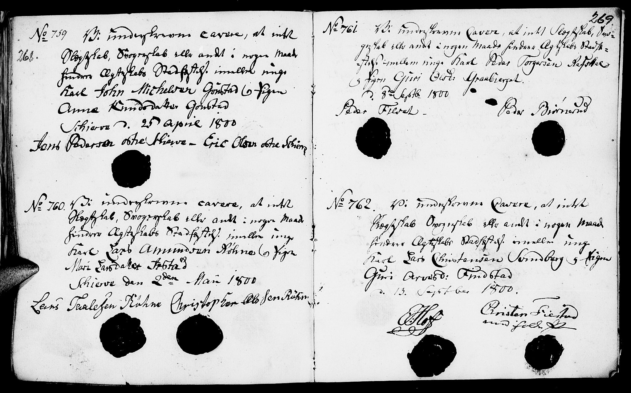 Romedal prestekontor, AV/SAH-PREST-004/I/L0001: Forlovererklæringer nr. 1, 1762-1802, s. 268-269