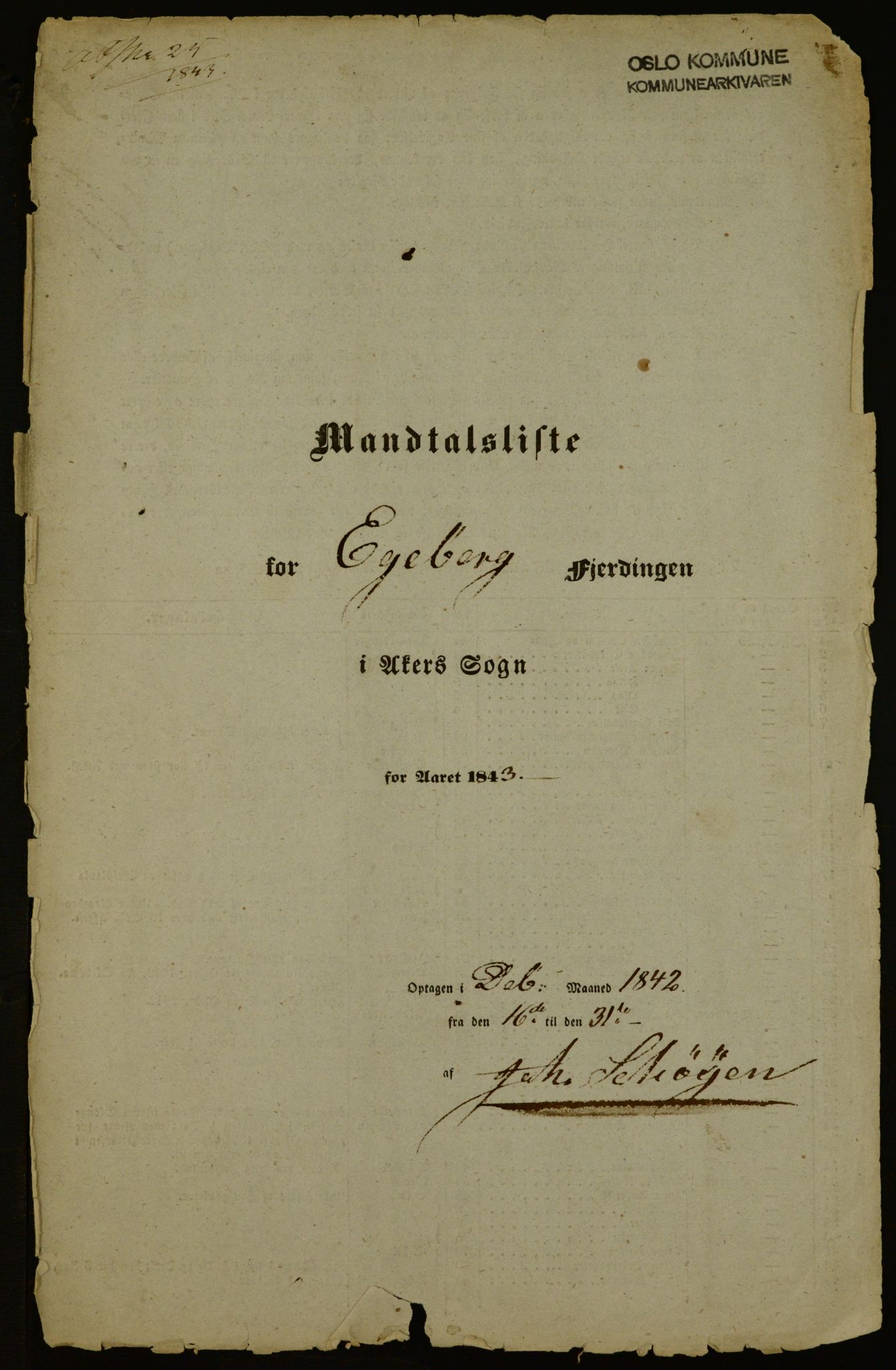 OBA, Manntall for Aker 1843, 1843