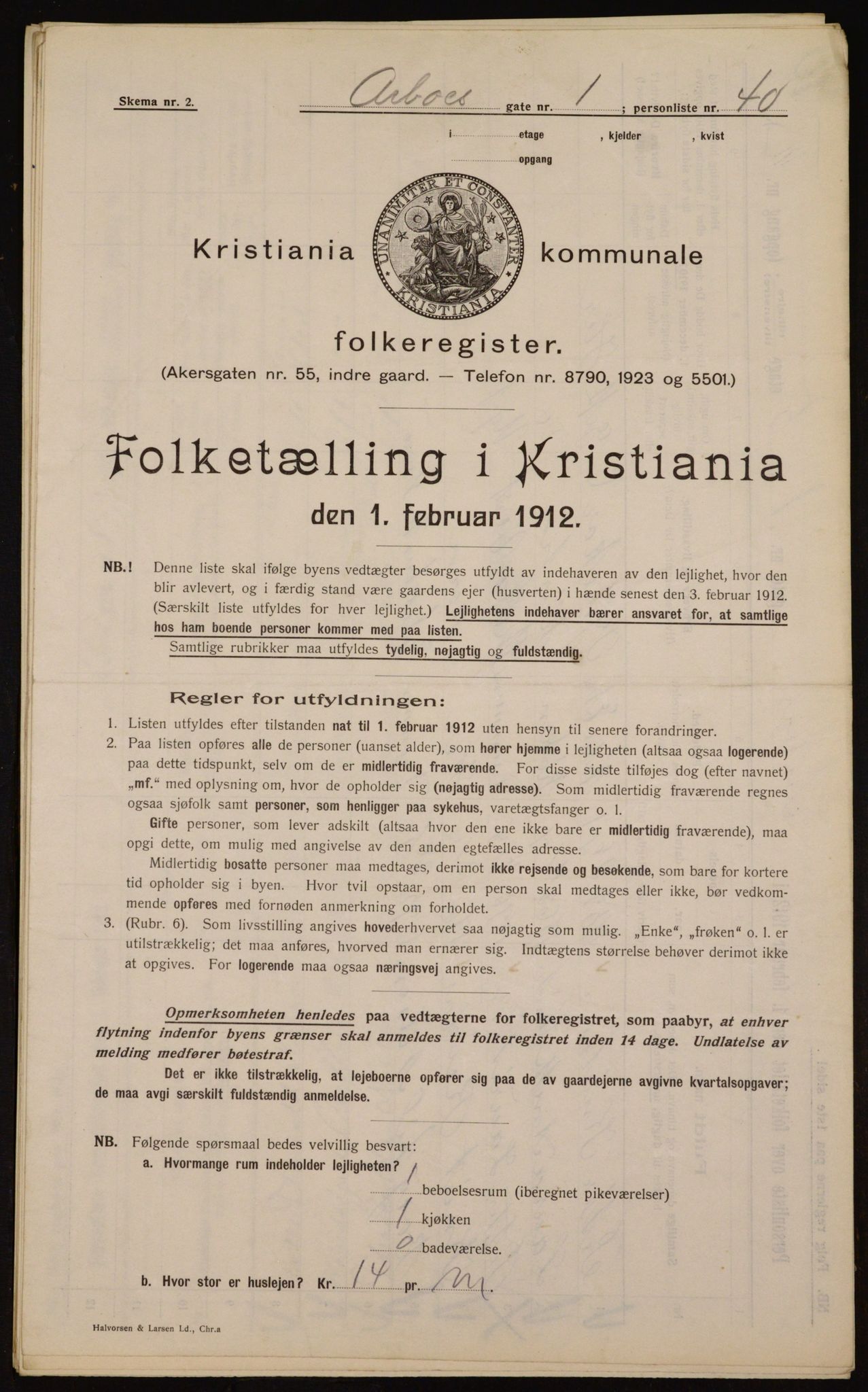 OBA, Kommunal folketelling 1.2.1912 for Kristiania, 1912, s. 1657