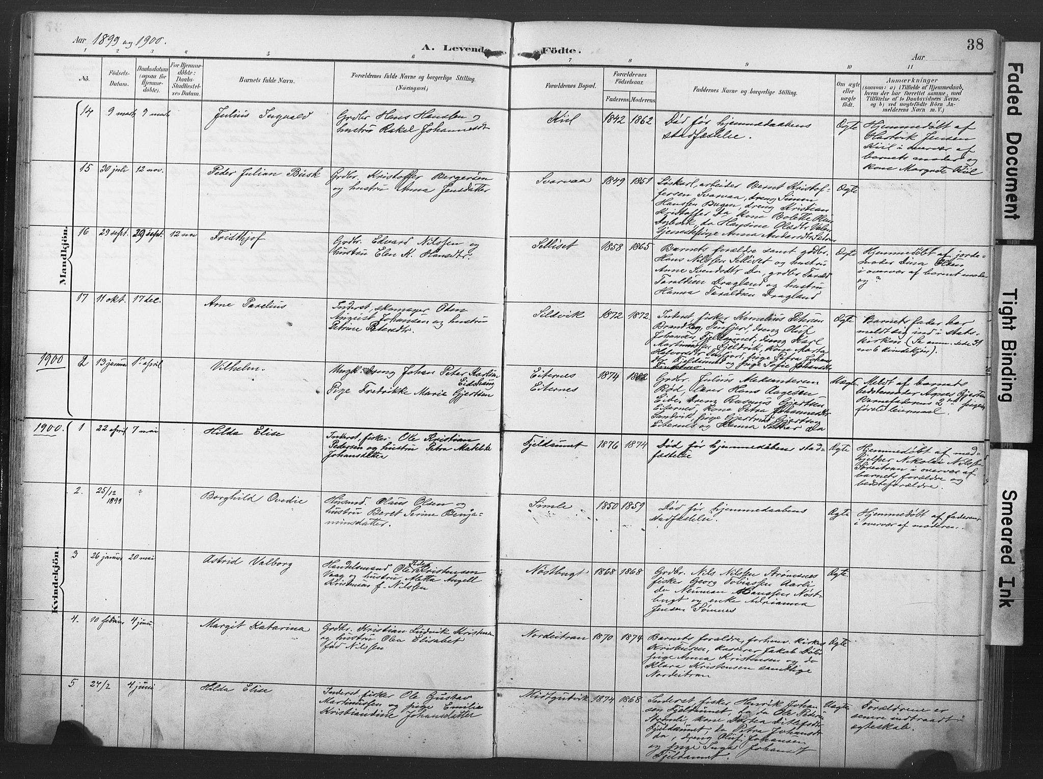 Ministerialprotokoller, klokkerbøker og fødselsregistre - Nord-Trøndelag, SAT/A-1458/789/L0706: Klokkerbok nr. 789C01, 1888-1931, s. 38