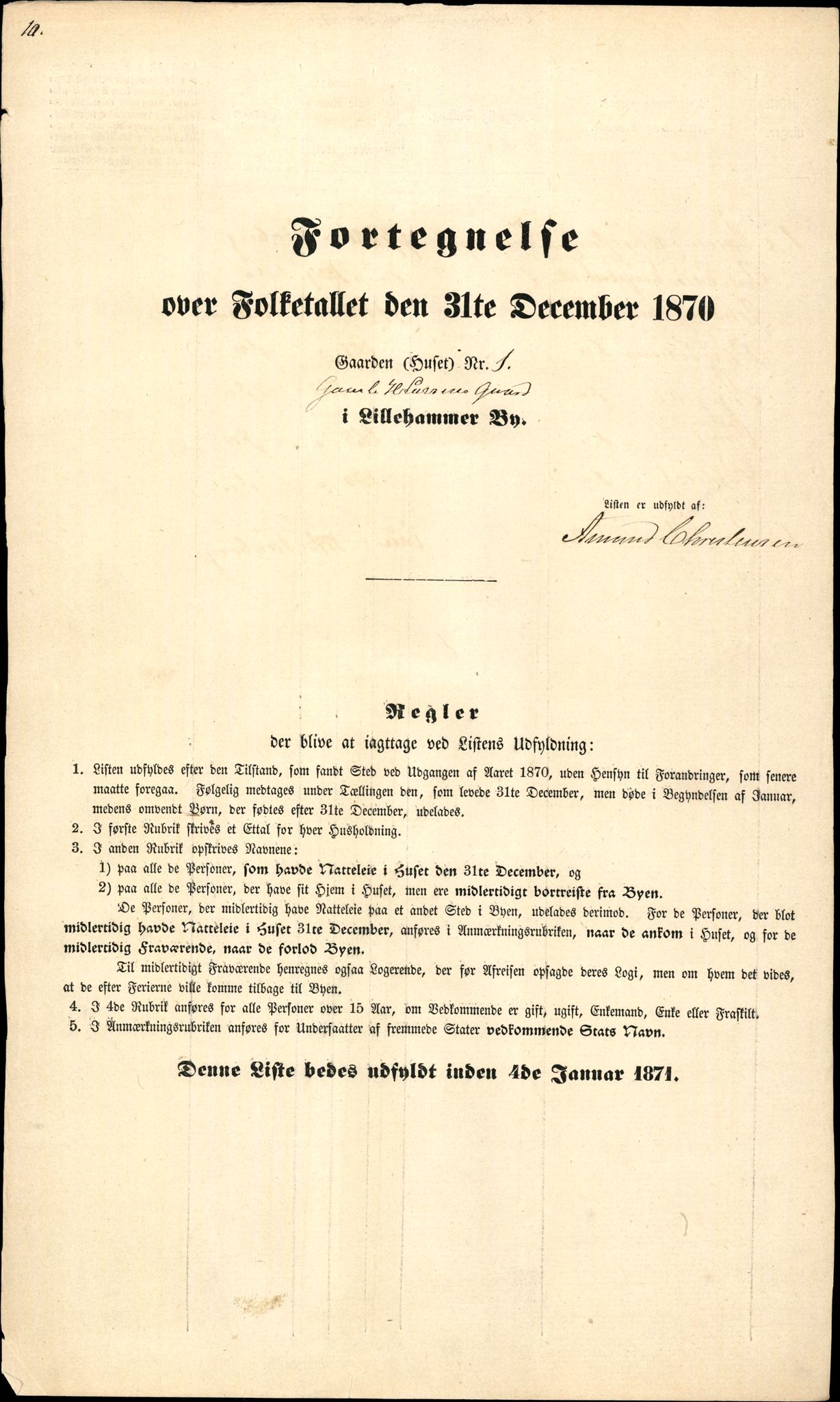 RA, Folketelling 1870 for 0501 Lillehammer kjøpstad, 1870, s. 10