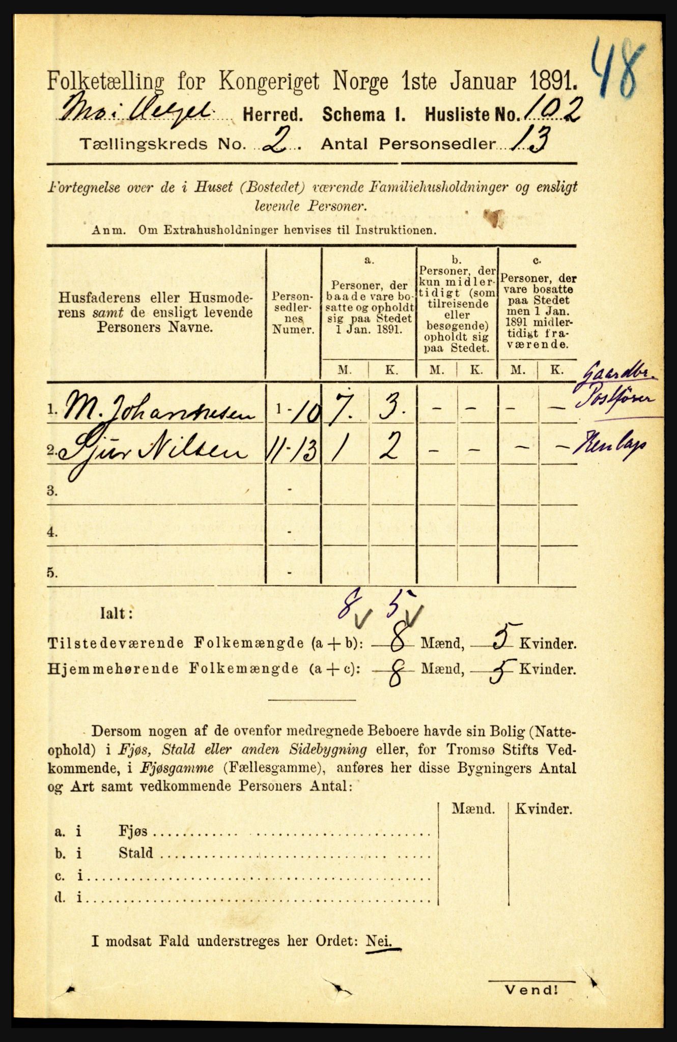 RA, Folketelling 1891 for 1833 Mo herred, 1891, s. 531