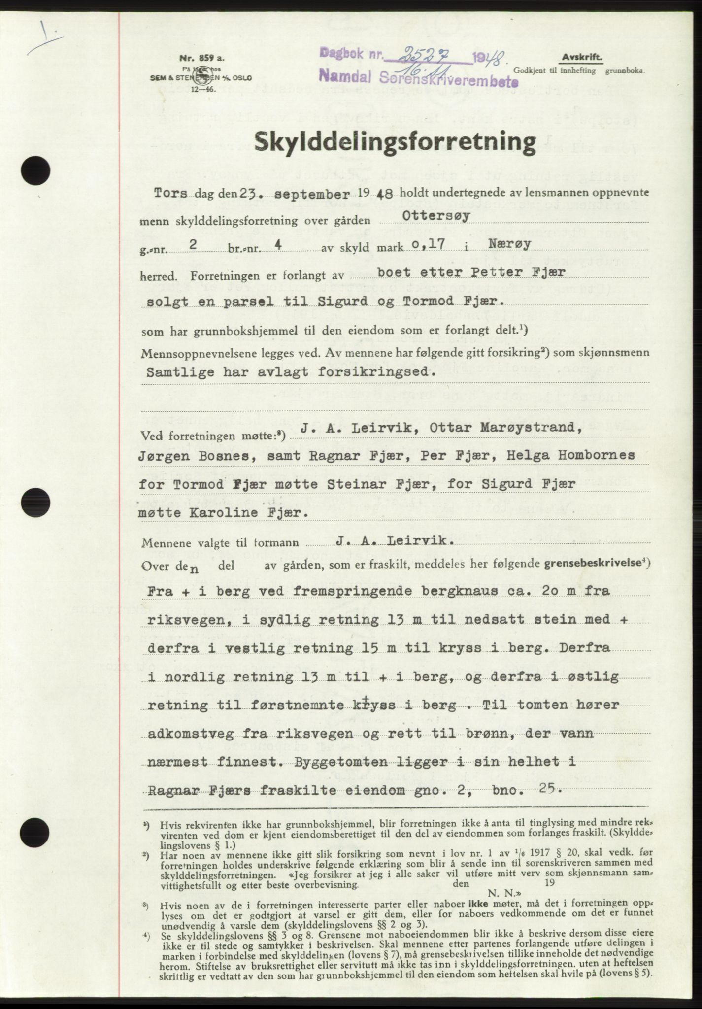 Namdal sorenskriveri, SAT/A-4133/1/2/2C: Pantebok nr. -, 1948-1948, Dagboknr: 2527/1948
