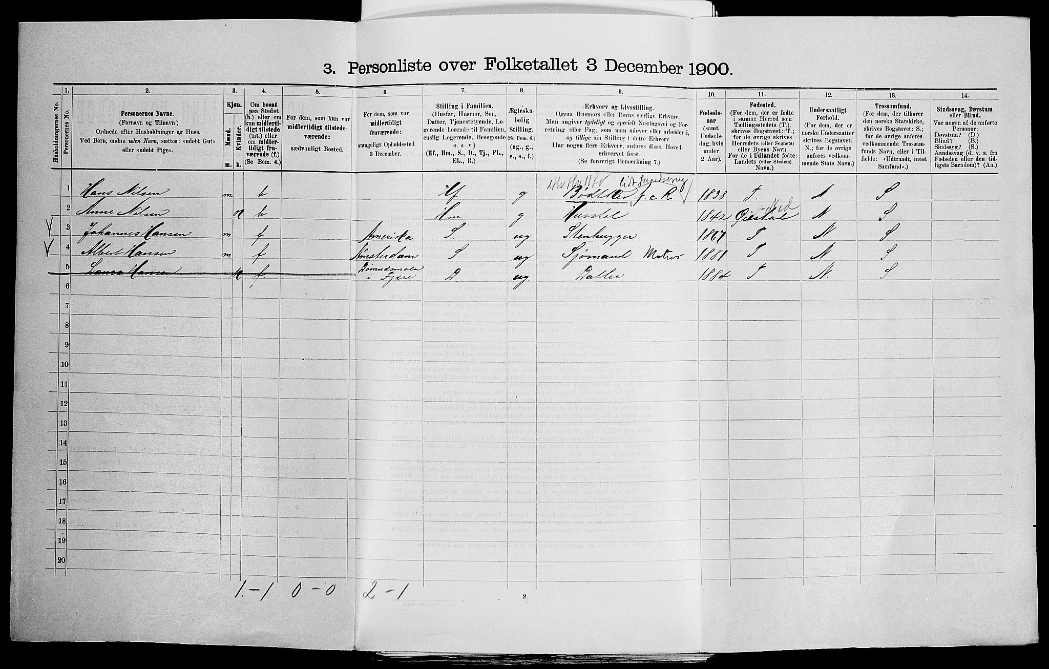 SAK, Folketelling 1900 for 0923 Fjære herred, 1900, s. 851
