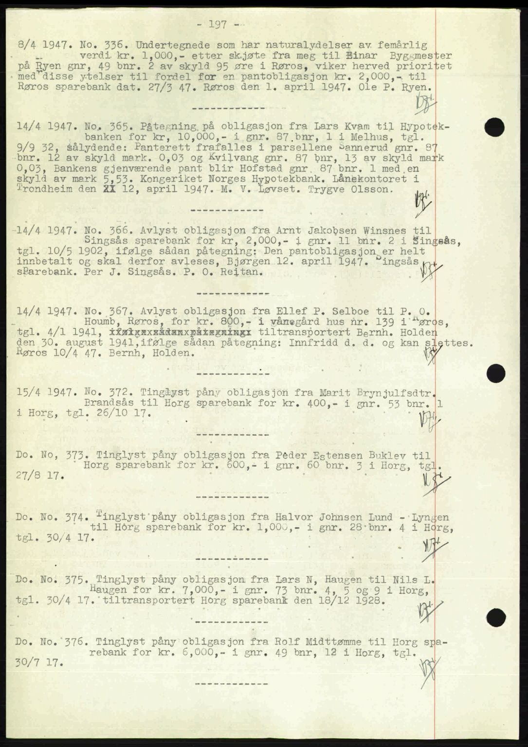 Gauldal sorenskriveri, SAT/A-0014/1/2/2C: Pantebok nr. A3, 1947-1947, Dagboknr: 336/1947