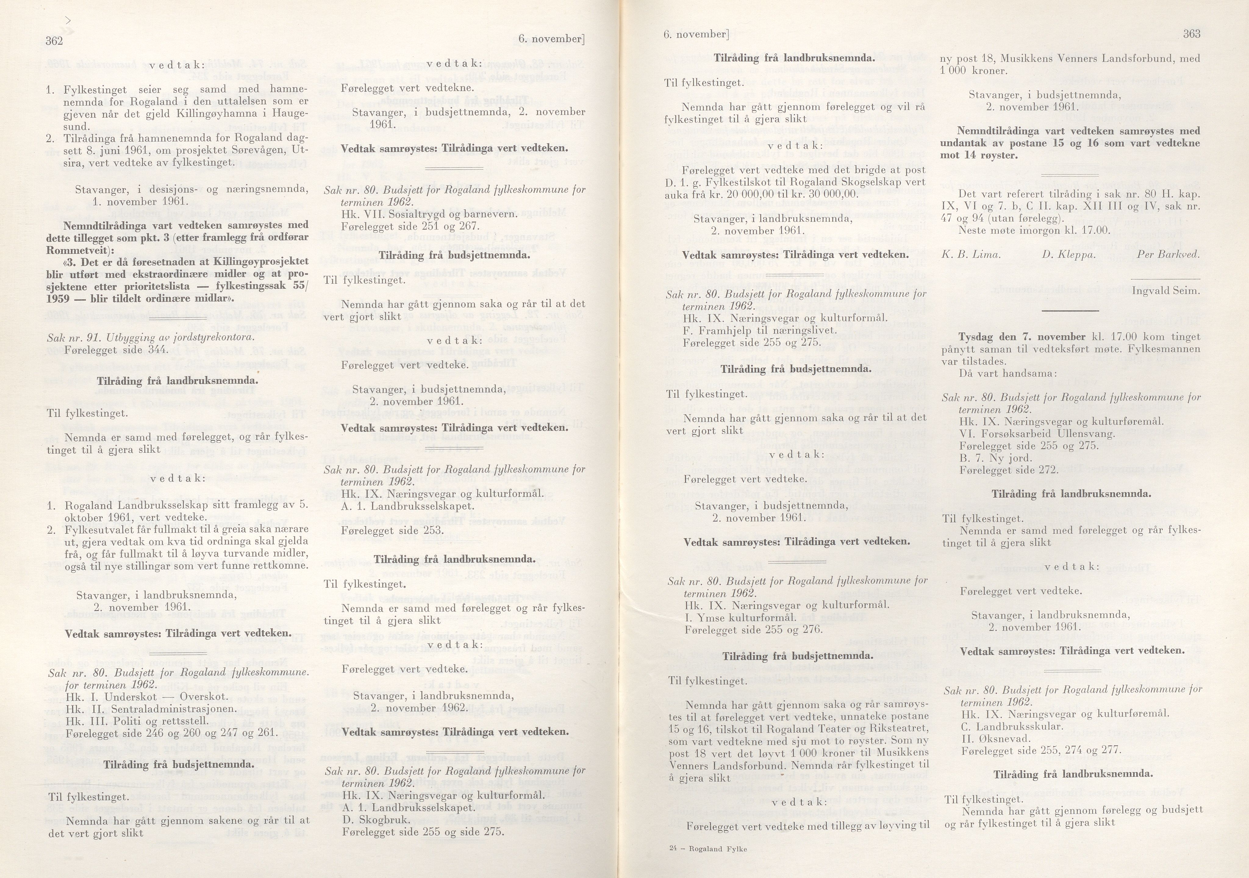 Rogaland fylkeskommune - Fylkesrådmannen , IKAR/A-900/A/Aa/Aaa/L0081: Møtebok , 1961, s. 362-363