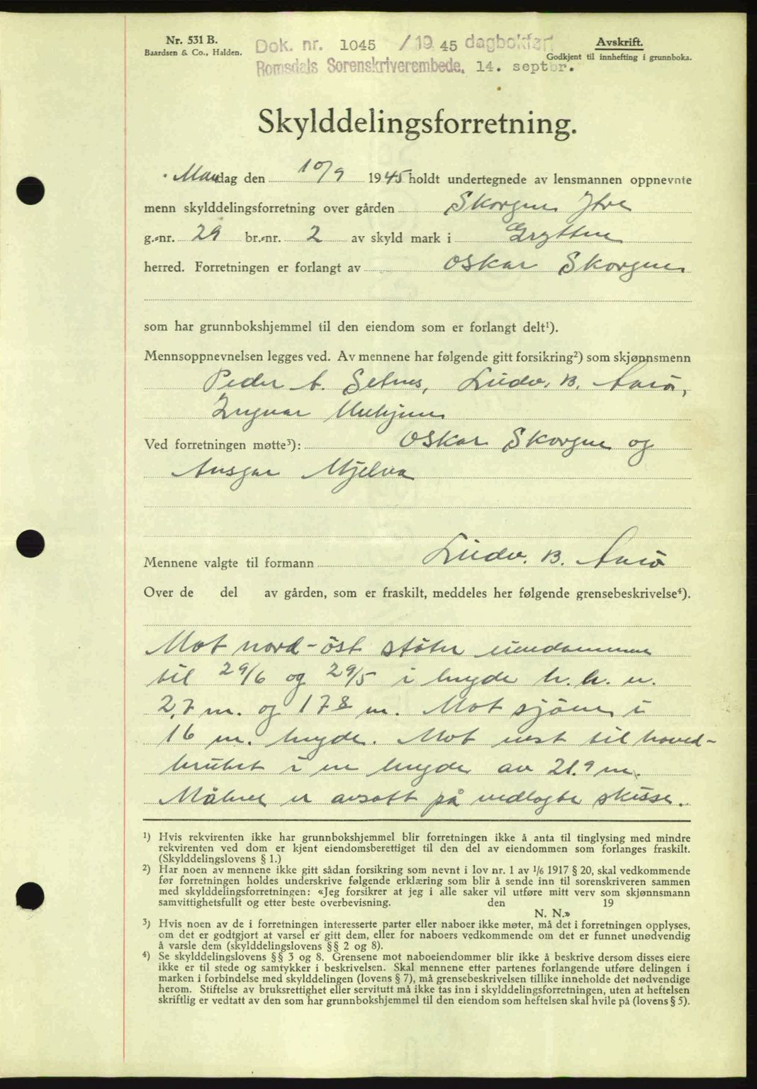 Romsdal sorenskriveri, SAT/A-4149/1/2/2C: Pantebok nr. A18, 1945-1945, Dagboknr: 1045/1945