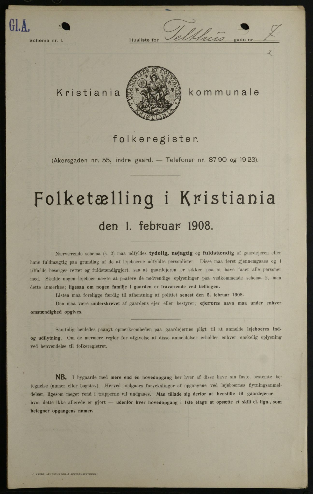 OBA, Kommunal folketelling 1.2.1908 for Kristiania kjøpstad, 1908, s. 96717