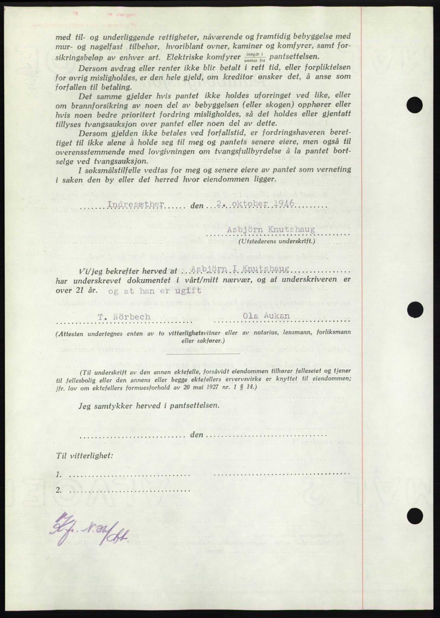 Nordmøre sorenskriveri, AV/SAT-A-4132/1/2/2Ca: Pantebok nr. B95, 1946-1947, Dagboknr: 2110/1946