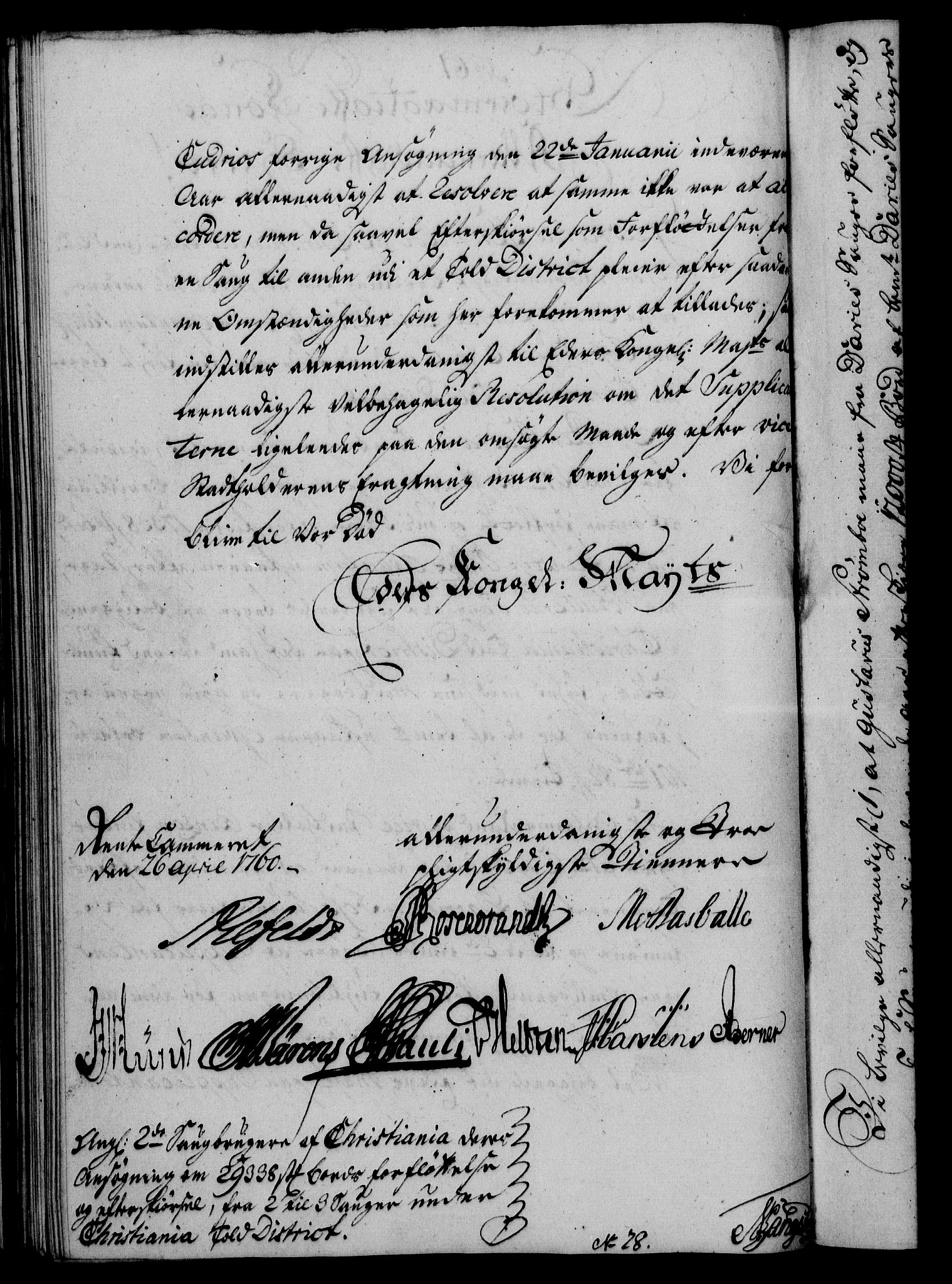 Rentekammeret, Kammerkanselliet, RA/EA-3111/G/Gf/Gfa/L0042: Norsk relasjons- og resolusjonsprotokoll (merket RK 52.42), 1760, s. 239
