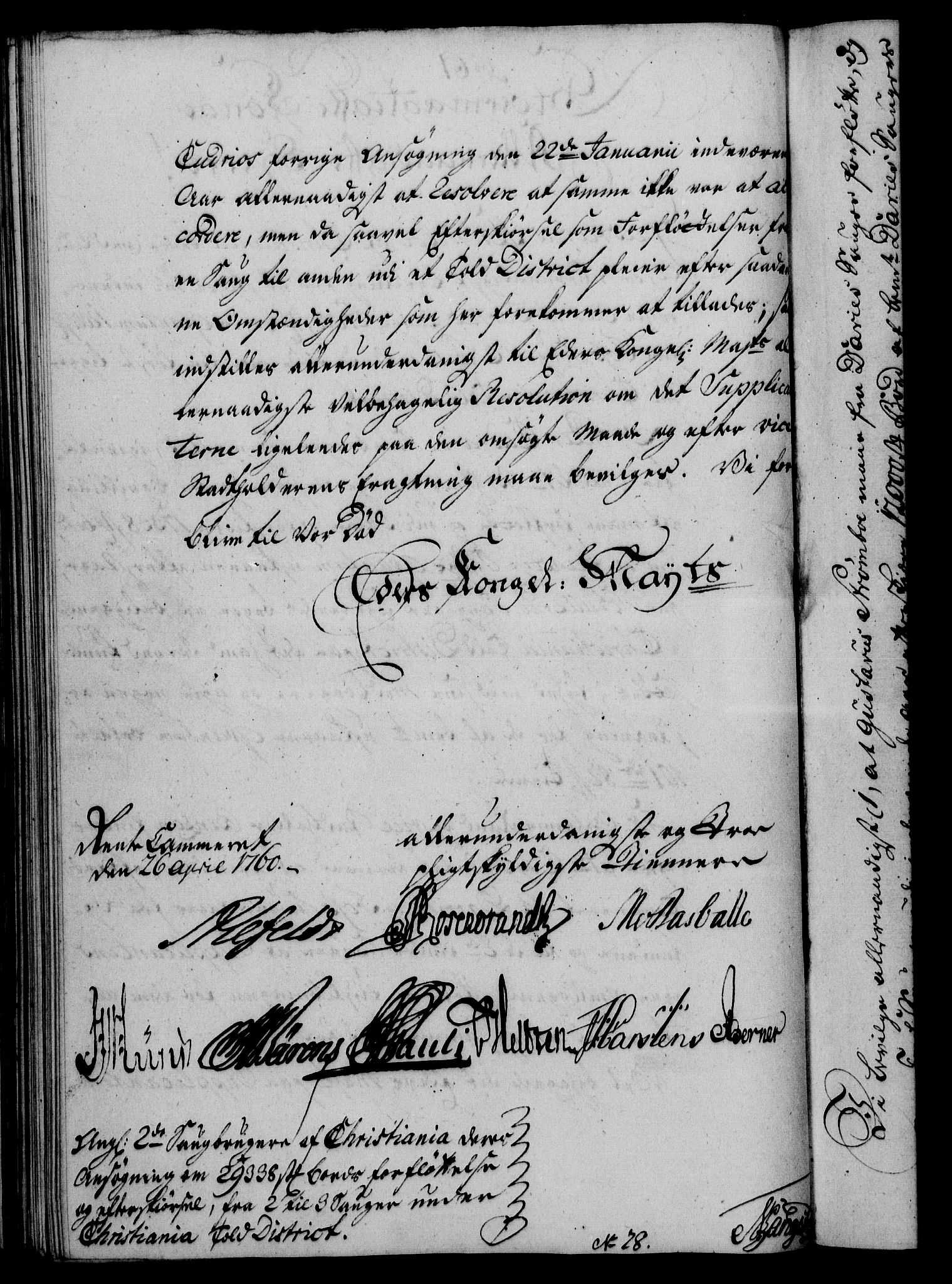 Rentekammeret, Kammerkanselliet, AV/RA-EA-3111/G/Gf/Gfa/L0042: Norsk relasjons- og resolusjonsprotokoll (merket RK 52.42), 1760, s. 239