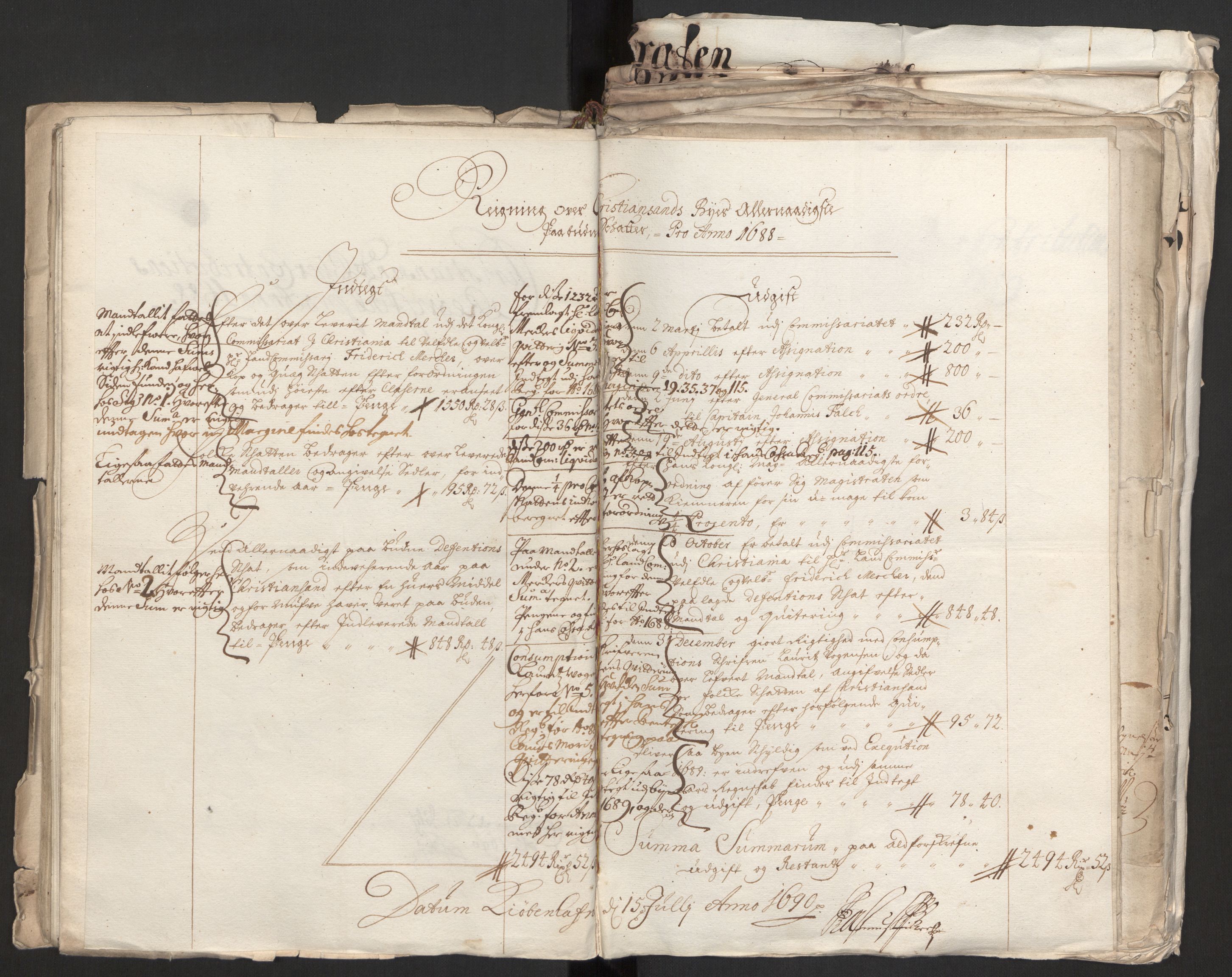 Rentekammeret inntil 1814, Reviderte regnskaper, Byregnskaper, RA/EA-4066/R/Rm/L0258: [M1] Kontribusjonsregnskap, 1664-1700, s. 48