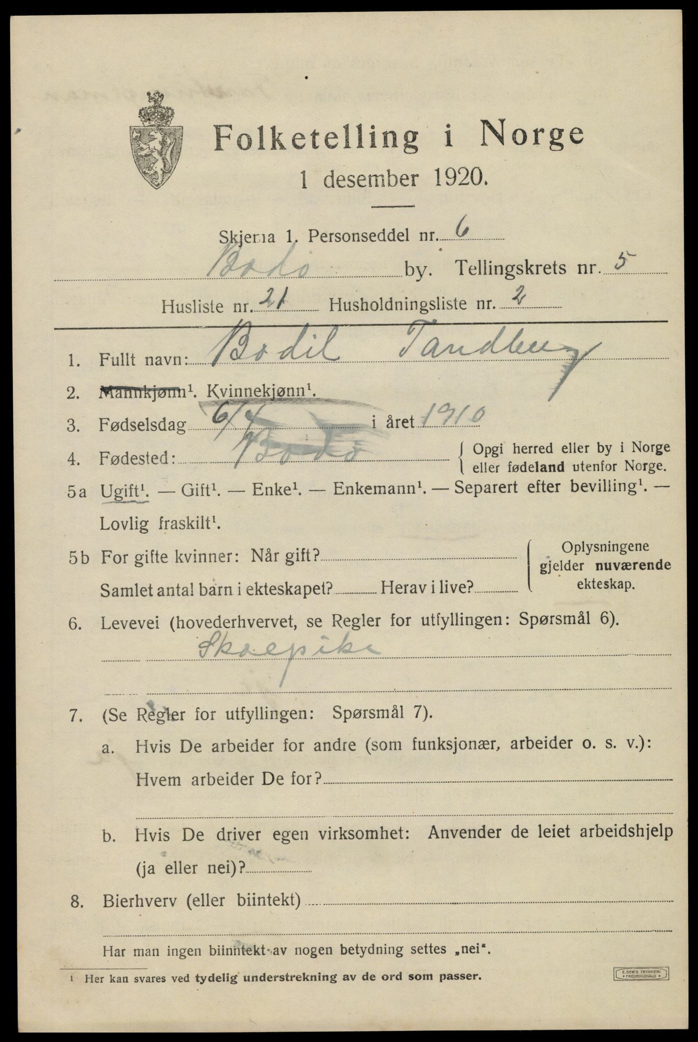 SAT, Folketelling 1920 for 1804 Bodø kjøpstad, 1920, s. 8961