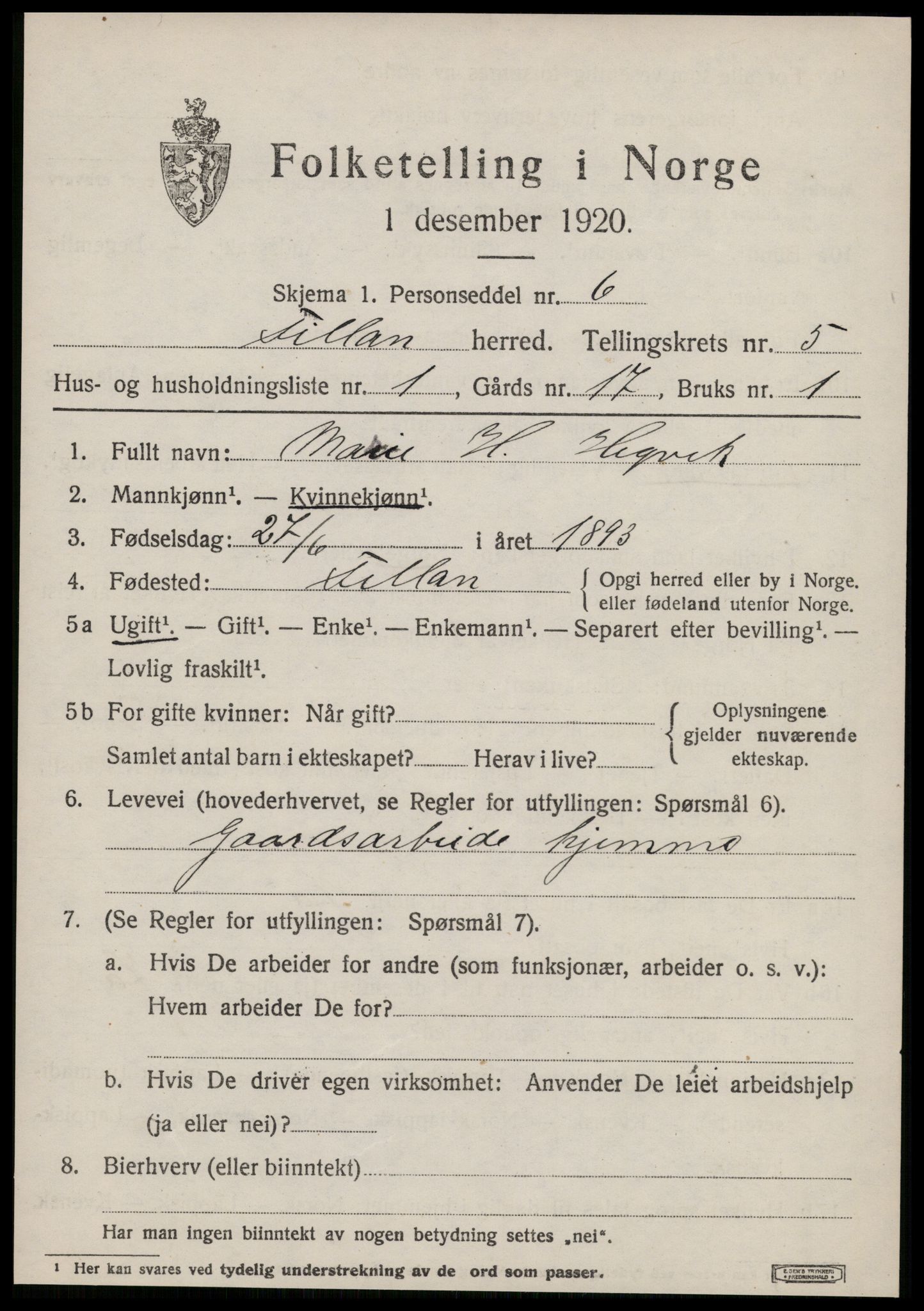 SAT, Folketelling 1920 for 1616 Fillan herred, 1920, s. 2354