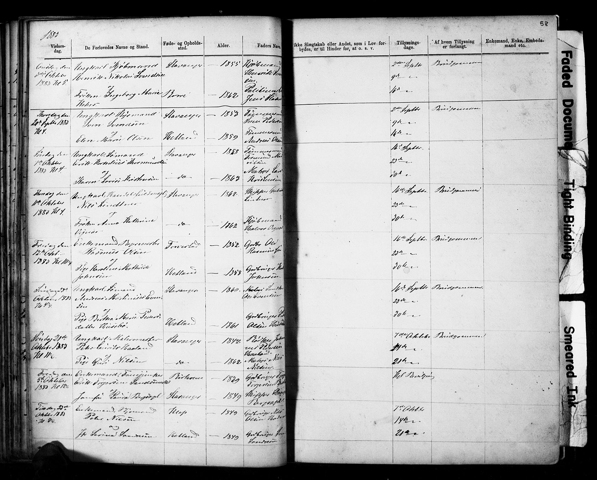 Domkirken sokneprestkontor, AV/SAST-A-101812/001/30/30BB/L0014: Klokkerbok nr. B 14, 1875-1902, s. 58