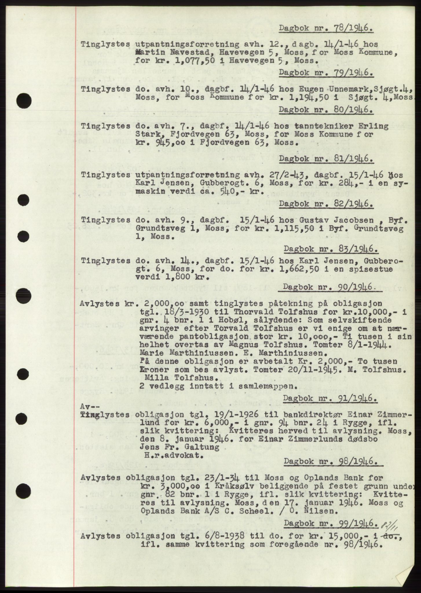 Moss sorenskriveri, SAO/A-10168: Pantebok nr. C10, 1938-1950, Dagboknr: 78/1946