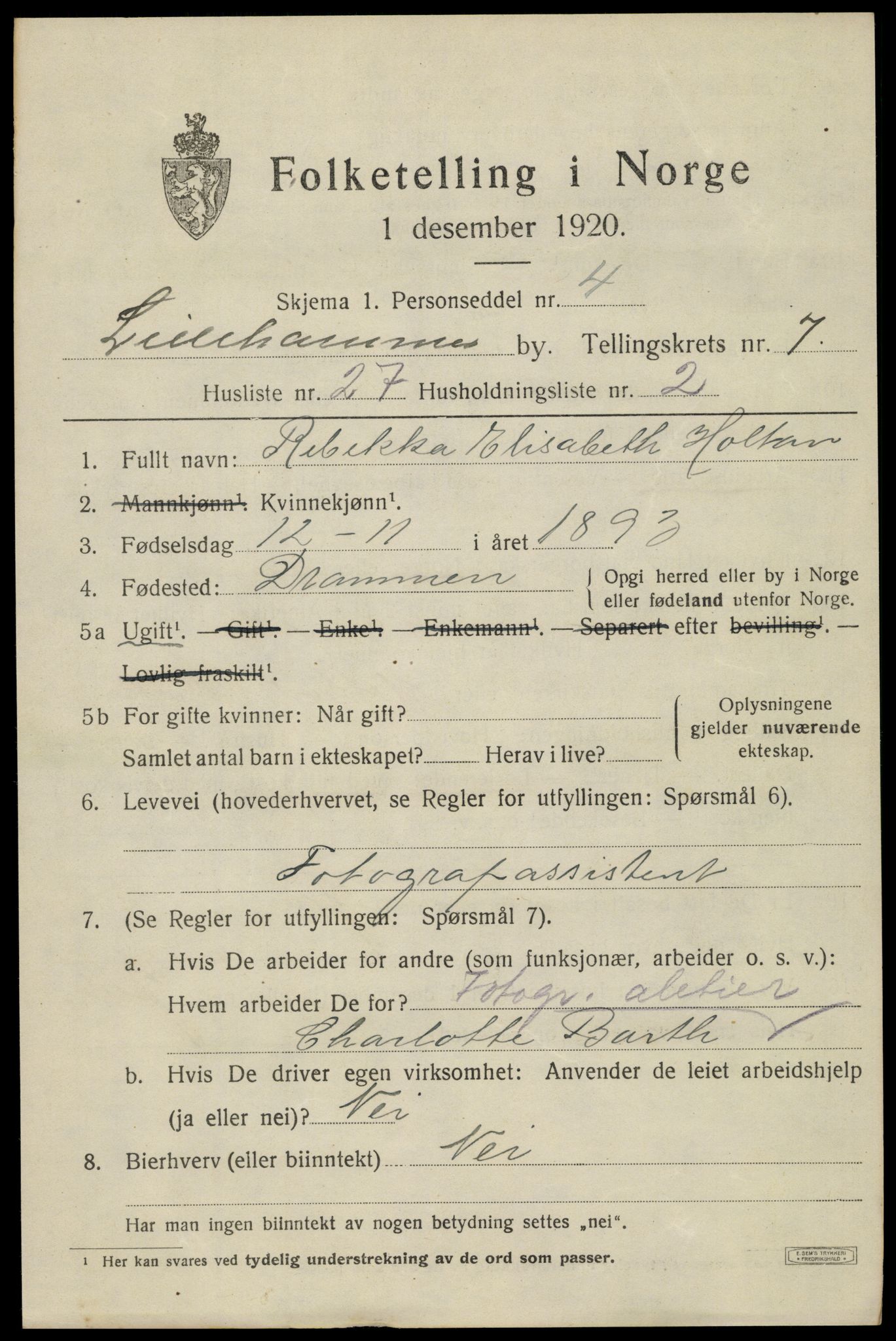 SAH, Folketelling 1920 for 0501 Lillehammer kjøpstad, 1920, s. 10162