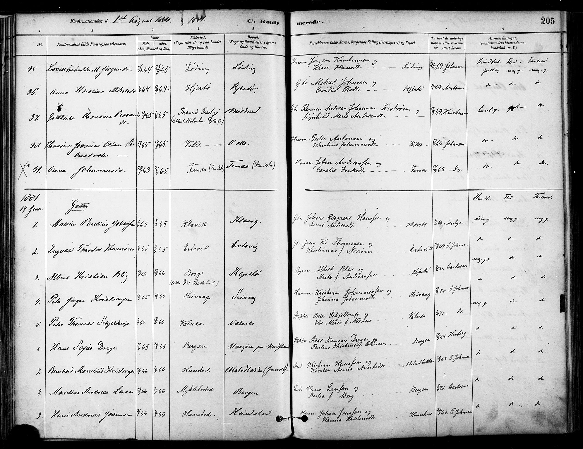 Ministerialprotokoller, klokkerbøker og fødselsregistre - Nordland, AV/SAT-A-1459/802/L0054: Ministerialbok nr. 802A01, 1879-1893, s. 205