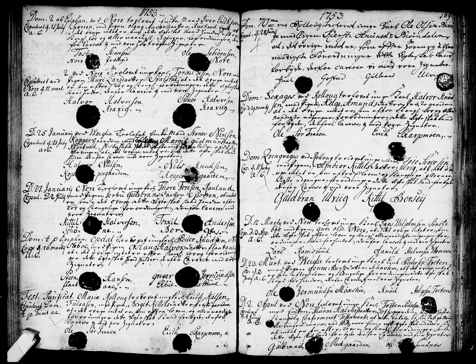 Rollag kirkebøker, SAKO/A-240/F/Fa/L0003: Ministerialbok nr. I 3, 1743-1778, s. 169