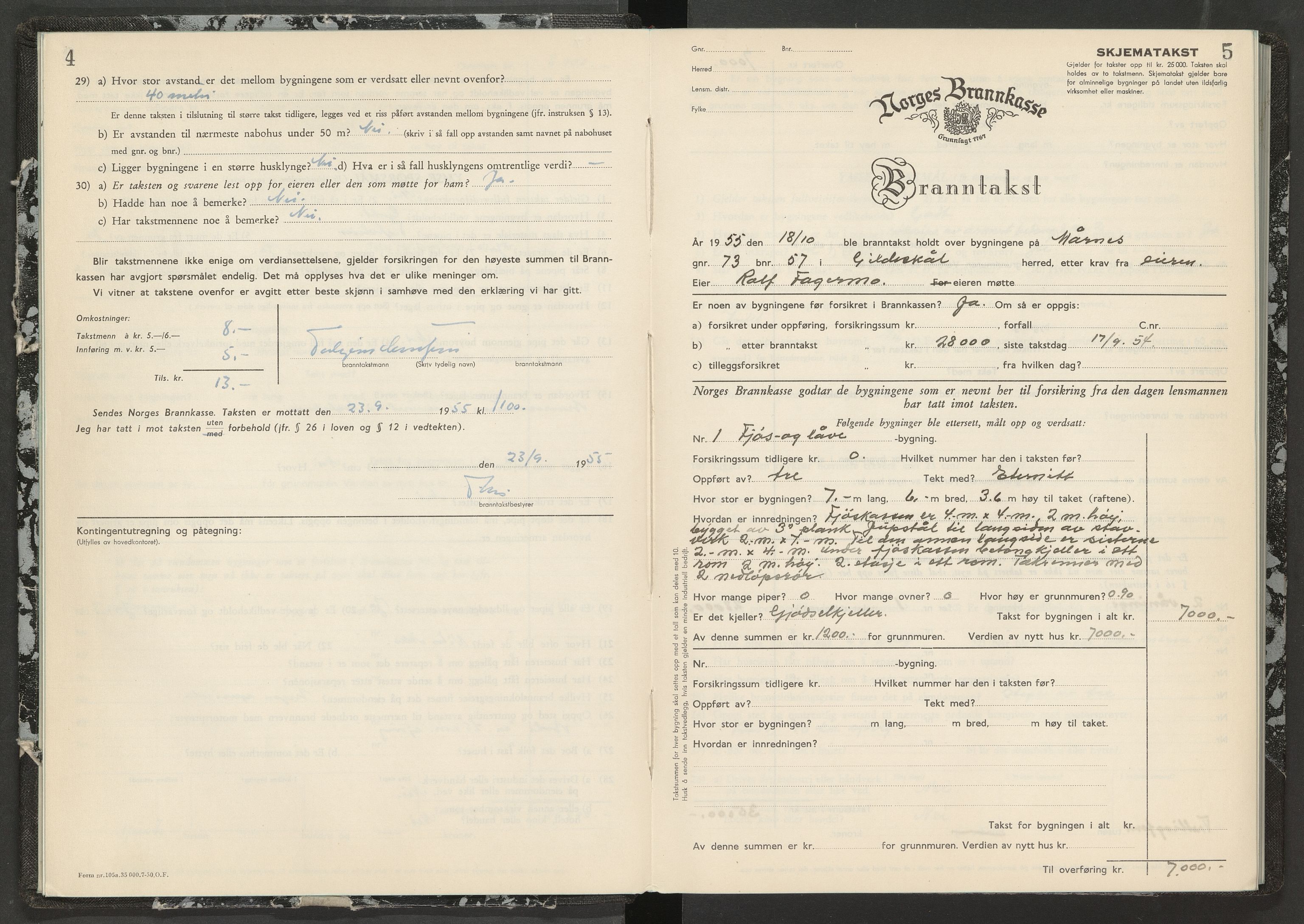 Norges Brannkasse Gildeskål, AV/SAT-A-5591/Fb/L0013: Branntakstprotokoll, 1955