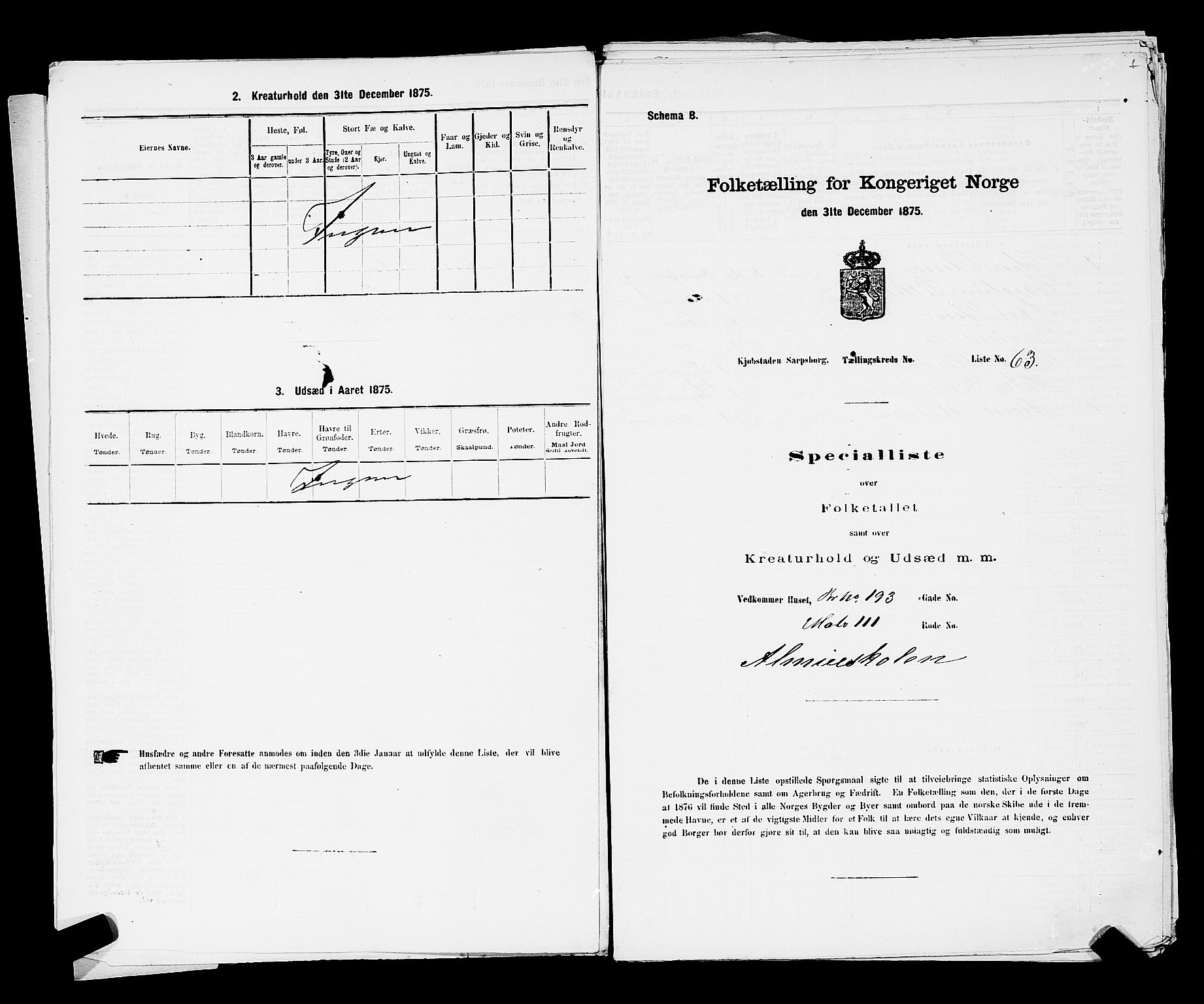 RA, Folketelling 1875 for 0102P Sarpsborg prestegjeld, 1875, s. 145