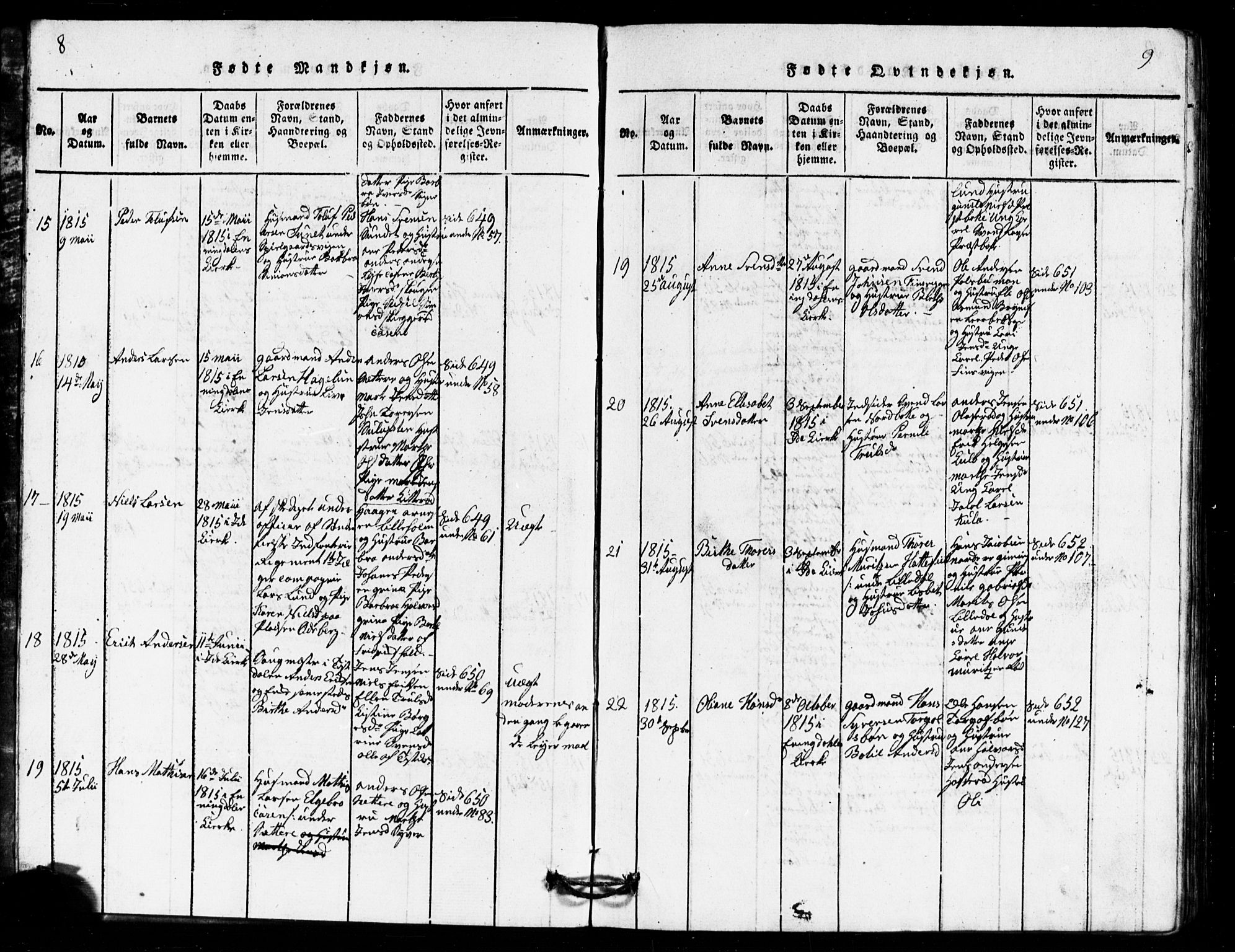 Idd prestekontor Kirkebøker, AV/SAO-A-10911/G/Ga/L0001: Klokkerbok nr. I 1, 1815-1826, s. 8-9