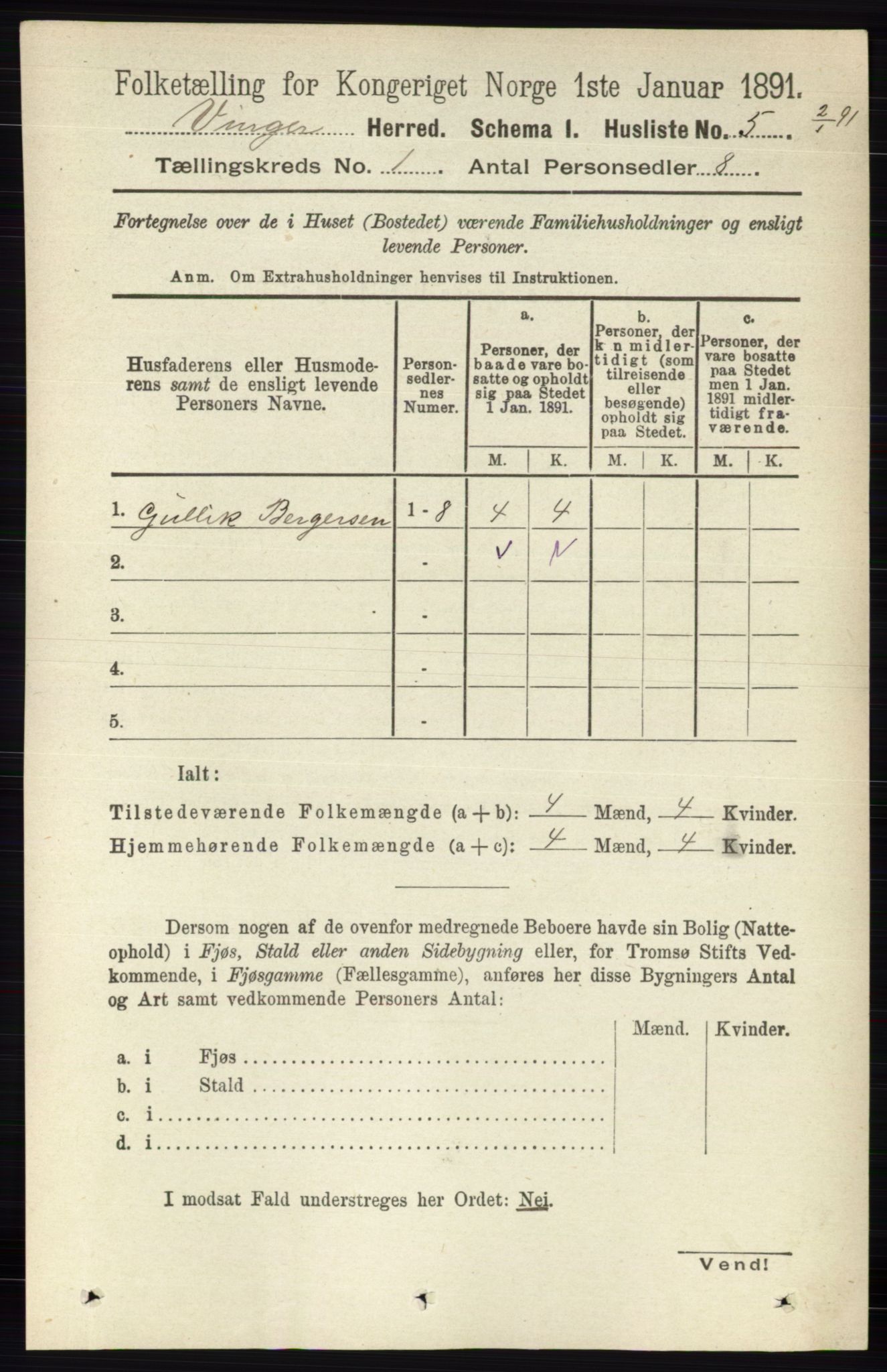 RA, Folketelling 1891 for 0421 Vinger herred, 1891, s. 36