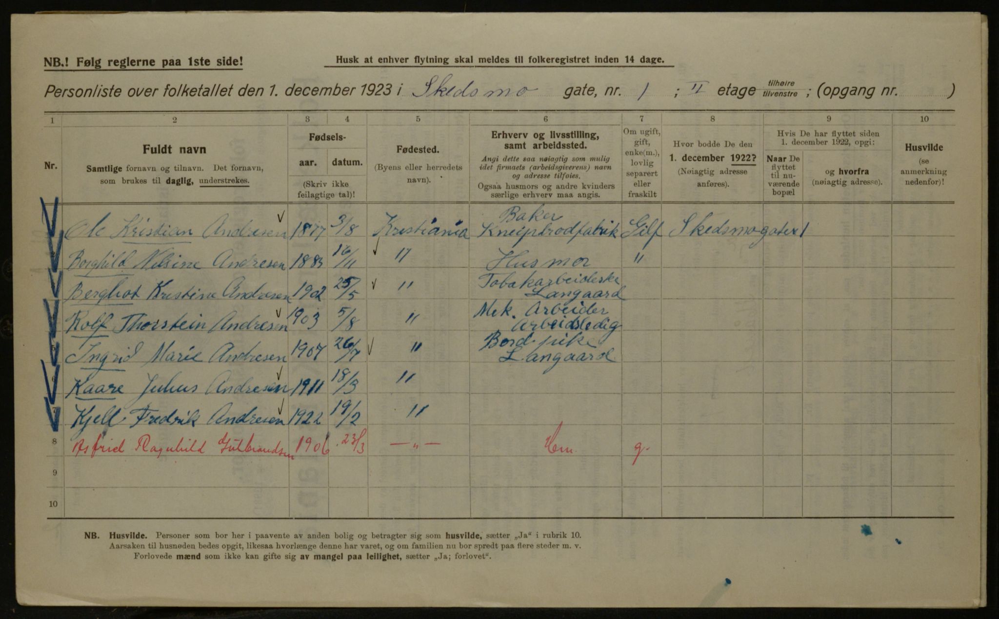 OBA, Kommunal folketelling 1.12.1923 for Kristiania, 1923, s. 105549