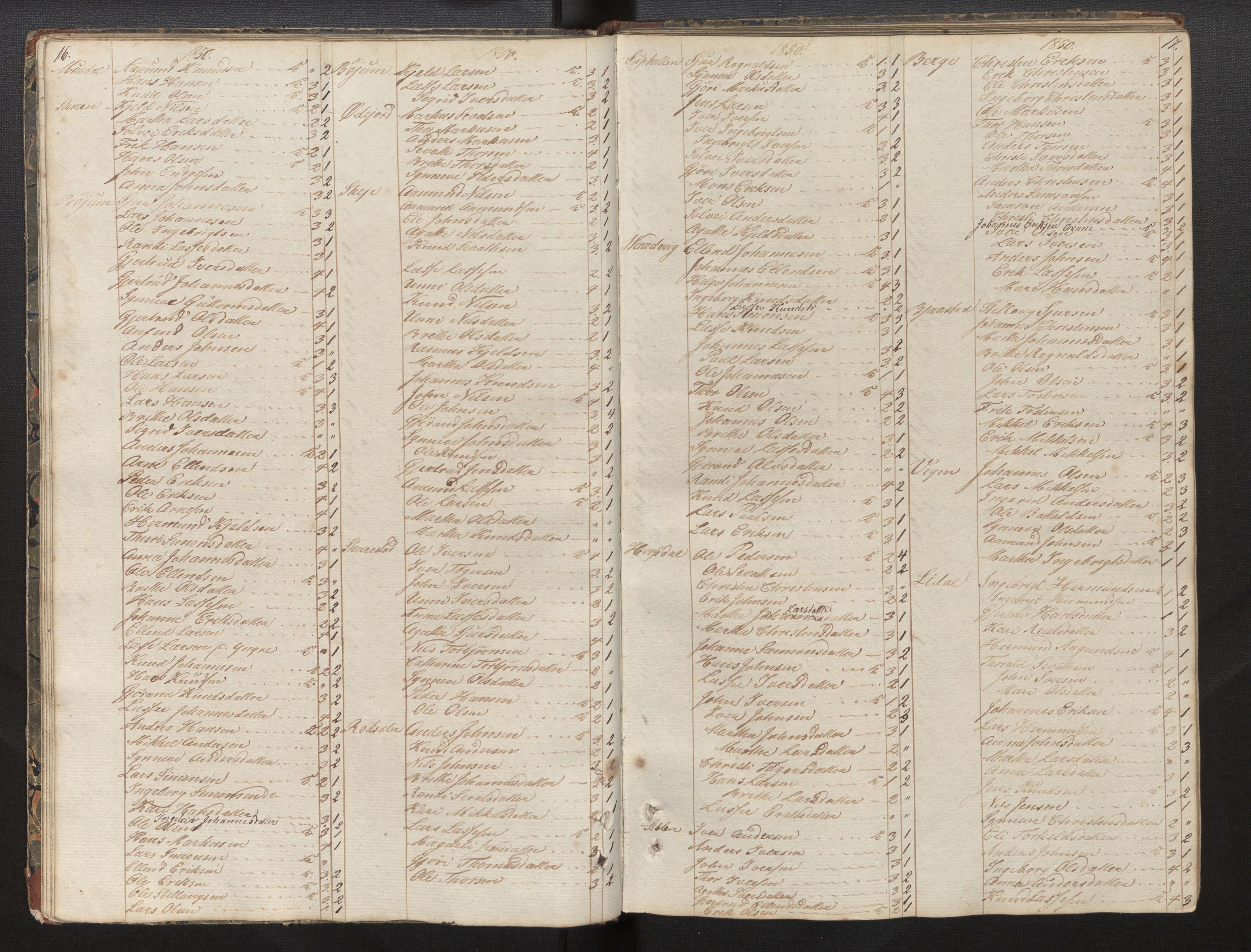 Balestrand sokneprestembete, AV/SAB-A-79601/H/Hb/Hba/L0001: Kommunikantprotokoll nr. A 1, 1849-1866, s. 16-17