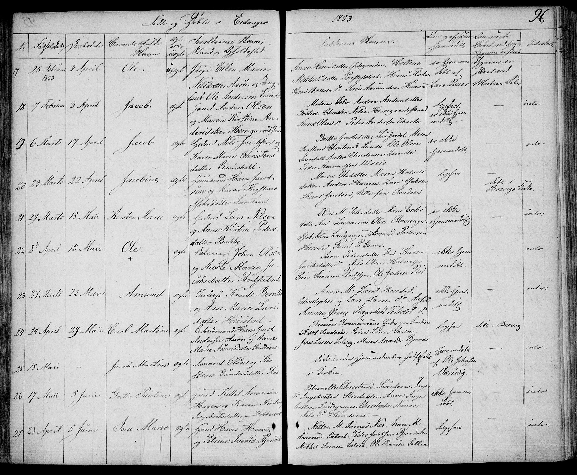 Eidanger kirkebøker, AV/SAKO-A-261/F/Fa/L0008: Ministerialbok nr. 8, 1831-1858, s. 96