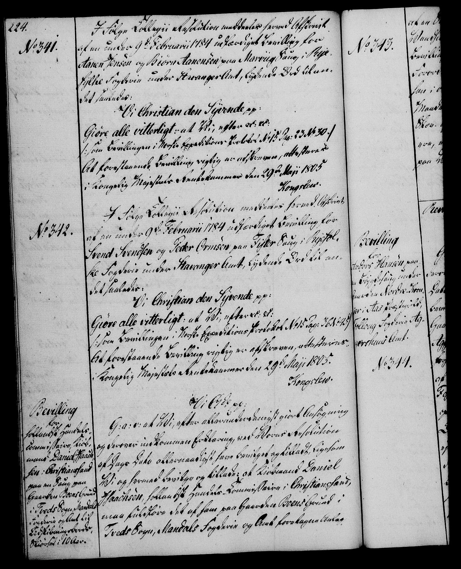 Rentekammeret, Kammerkanselliet, AV/RA-EA-3111/G/Gg/Gga/L0018: Norsk ekspedisjonsprotokoll med register (merket RK 53.18), 1804-1806, s. 224