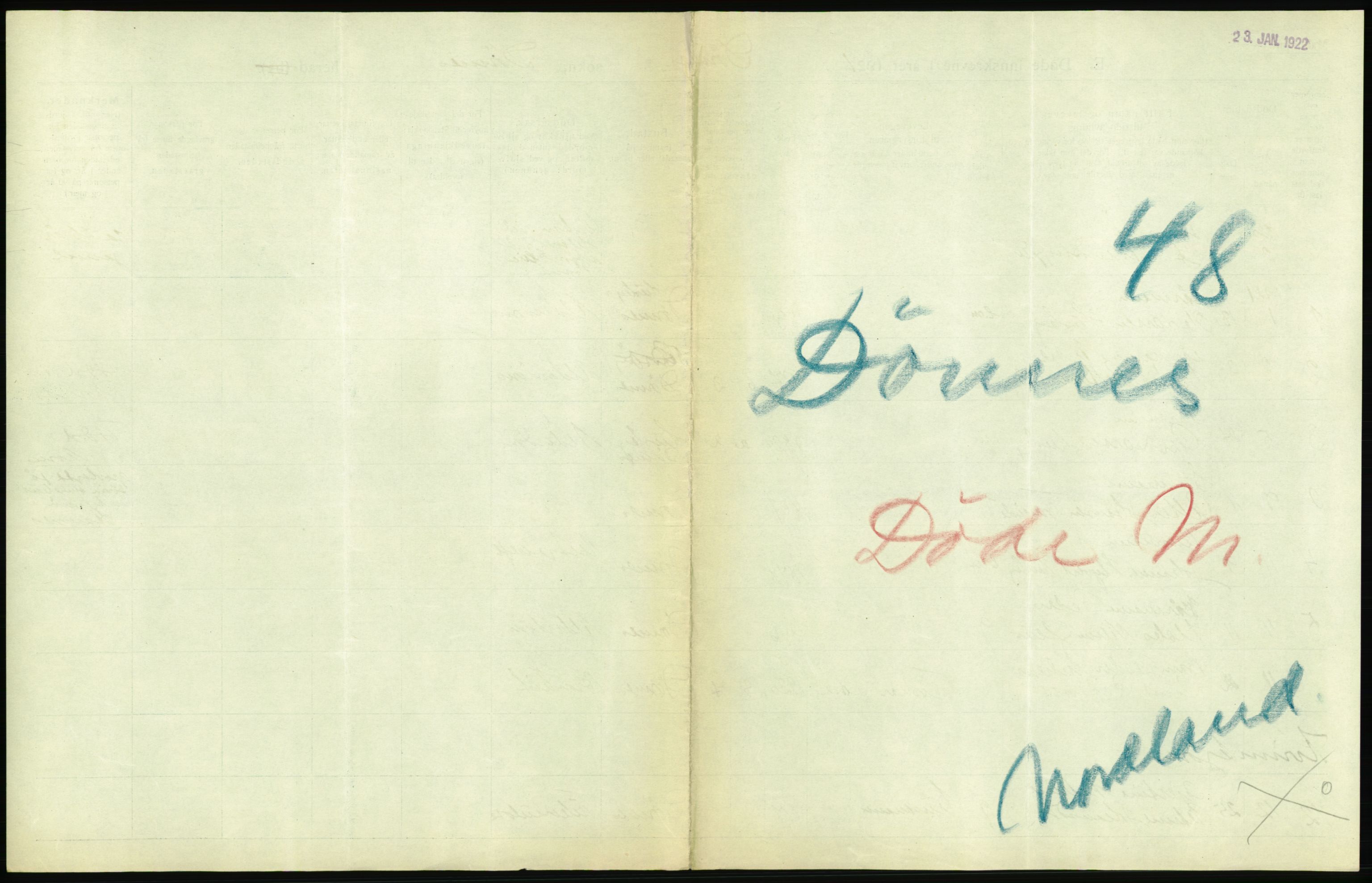 Statistisk sentralbyrå, Sosiodemografiske emner, Befolkning, AV/RA-S-2228/D/Df/Dfc/Dfca/L0051: Nordland fylke: Døde. Bygder og byer., 1921