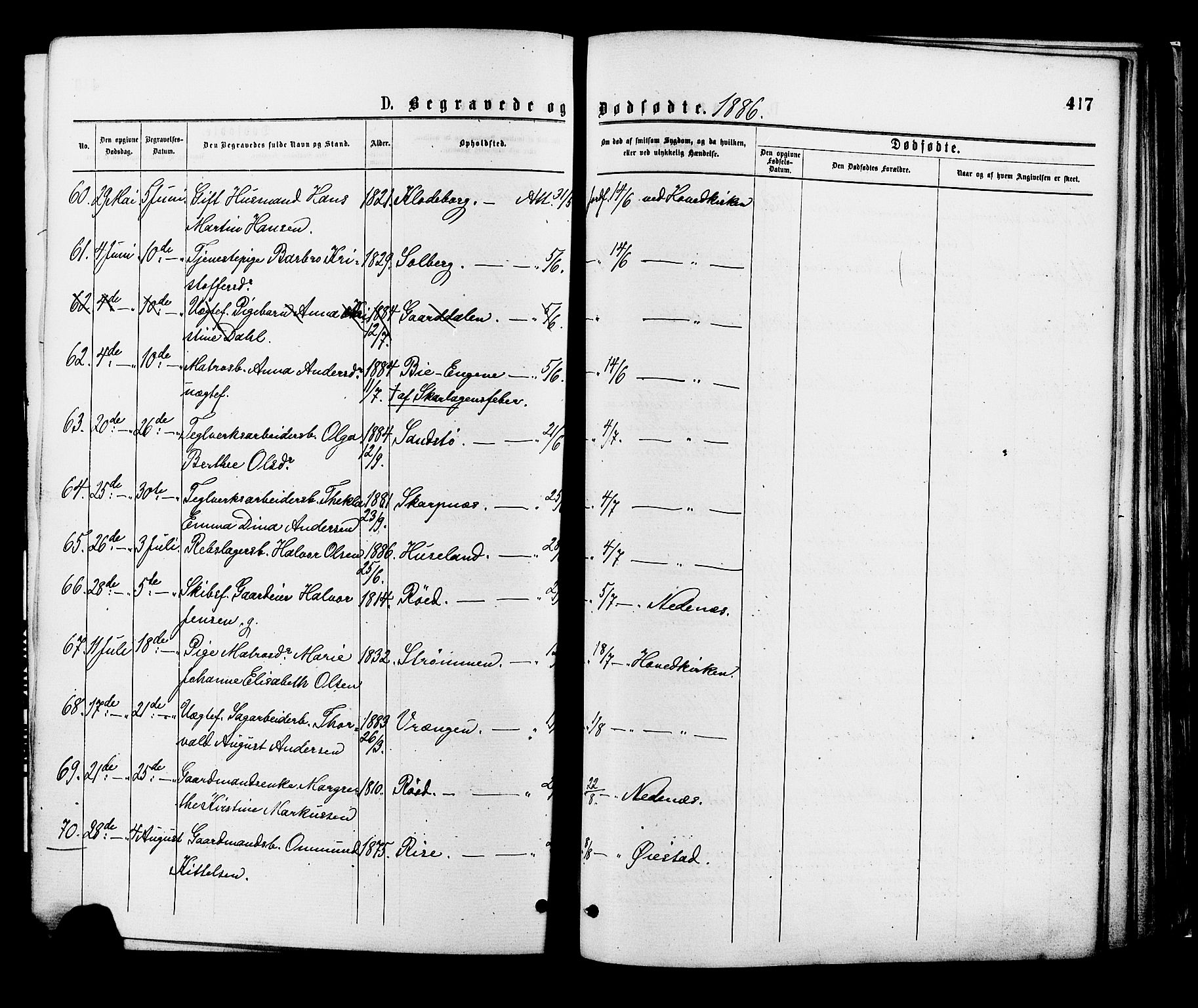 Øyestad sokneprestkontor, AV/SAK-1111-0049/F/Fa/L0016: Ministerialbok nr. A 16, 1874-1886, s. 417